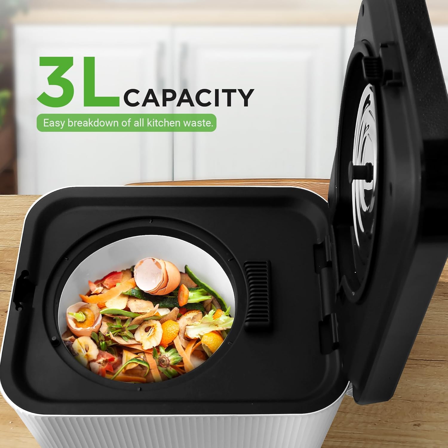 Nutrichef 3L Electric Kitchen Composter - Compost’s Organic Material & Food Scraps | Countertop Automatic Compost Bin | Dry, Crush, & Cooling