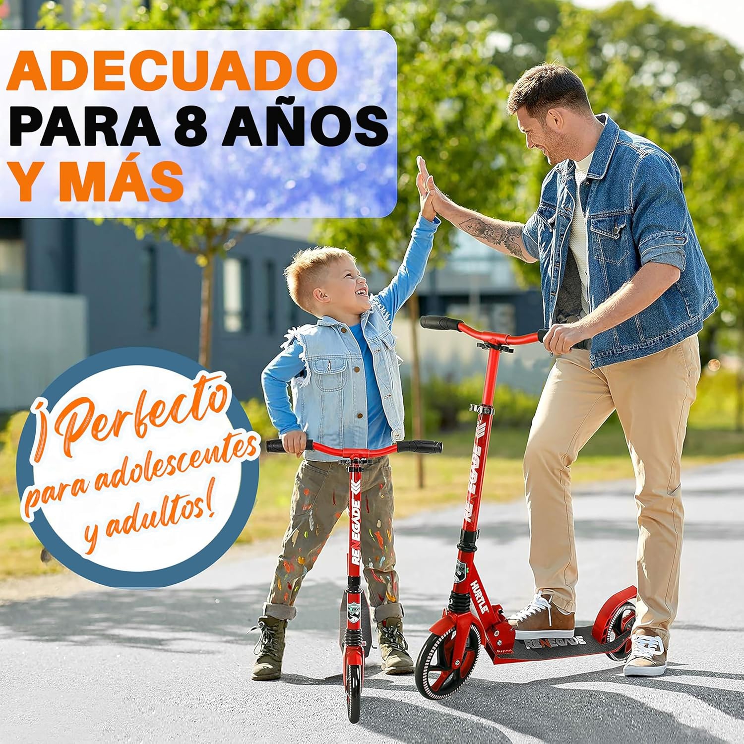 Trottinettes Renegade de Hurtle pour adolescents adultes – Trottinette à 2 roues pour enfants avec guidon en T réglable – Trottinettes pliantes