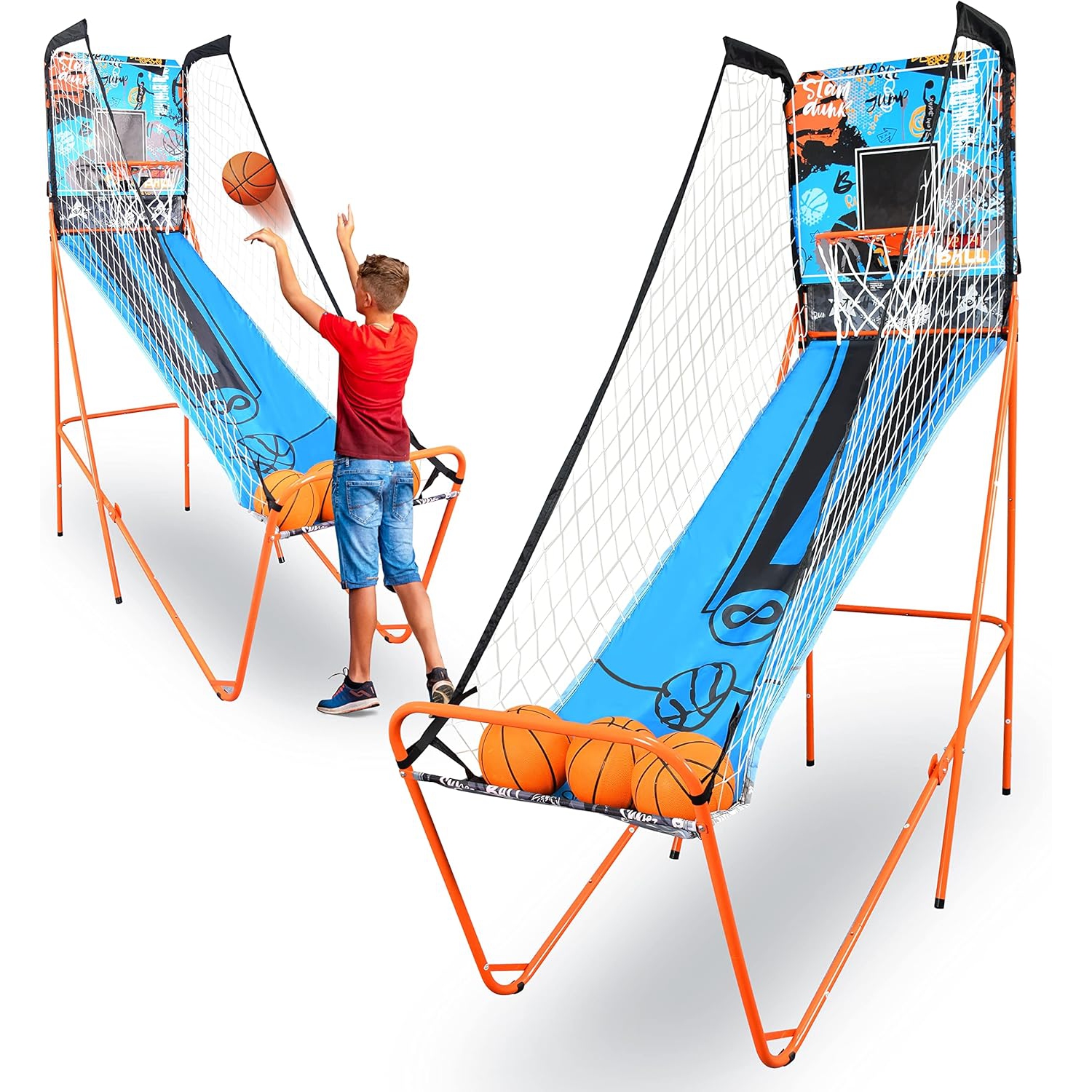 Jeu de basketball à un seul panier de SereneLife, salle d'arcade, jeu avec balle de basketball numérique LED, tableau de pointage et minuterie de jeu