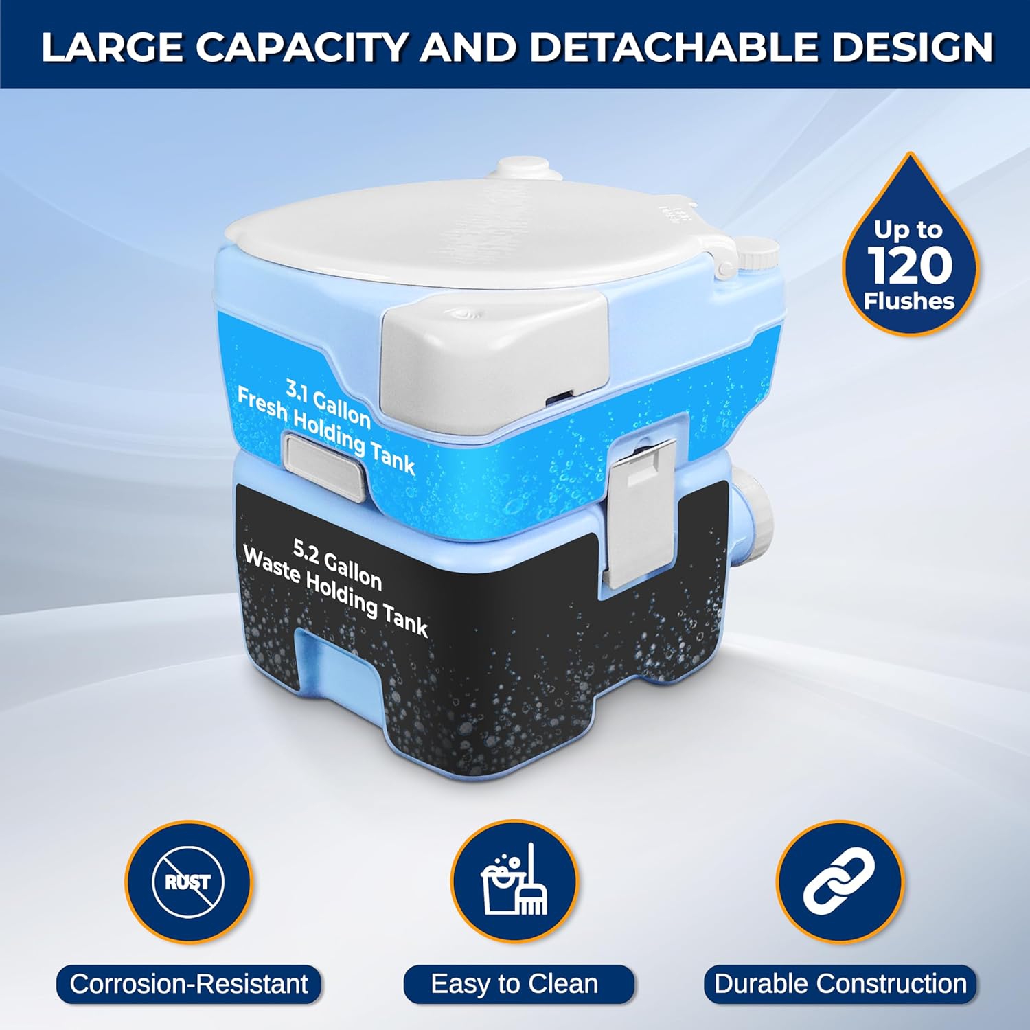 SereneLife 5.2 Gallon Portable Camping Toilet with Plastic Funnel, Hand Spray, Diagonal Seat and Mobile Holder for Adults, Portable Potty for