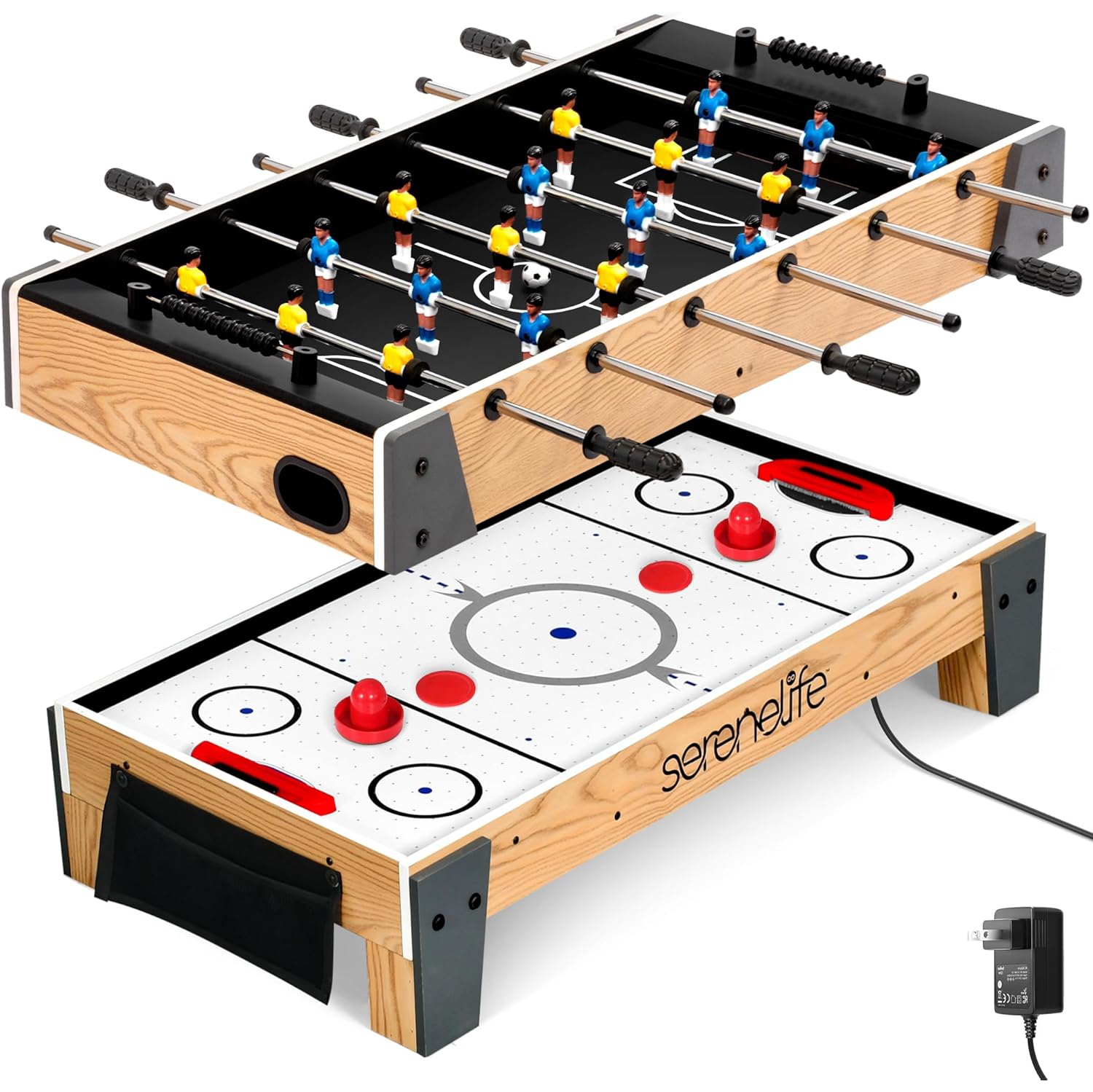 SereneLife 38” Table Top Air Hockey and 40” Foosball Set, 2-in-1 Swivel Game Table with Soccer Balls, Pushers, and Pucks for Game Rooms, Arcades,