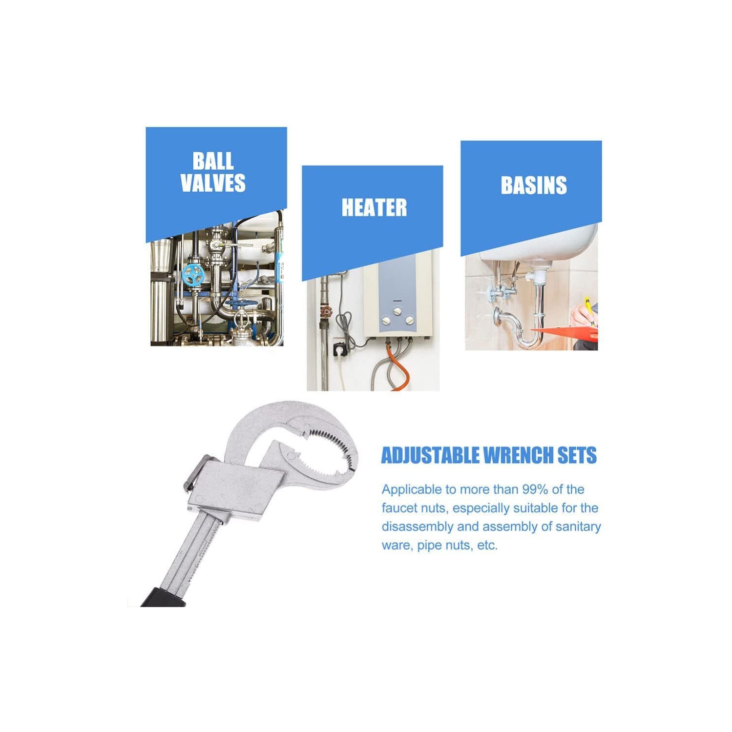 Clé universelle réglable à deux extrémités, clé multifonctionnelle pour évier, clés à tuyau pour installation de plomberie Outils à main