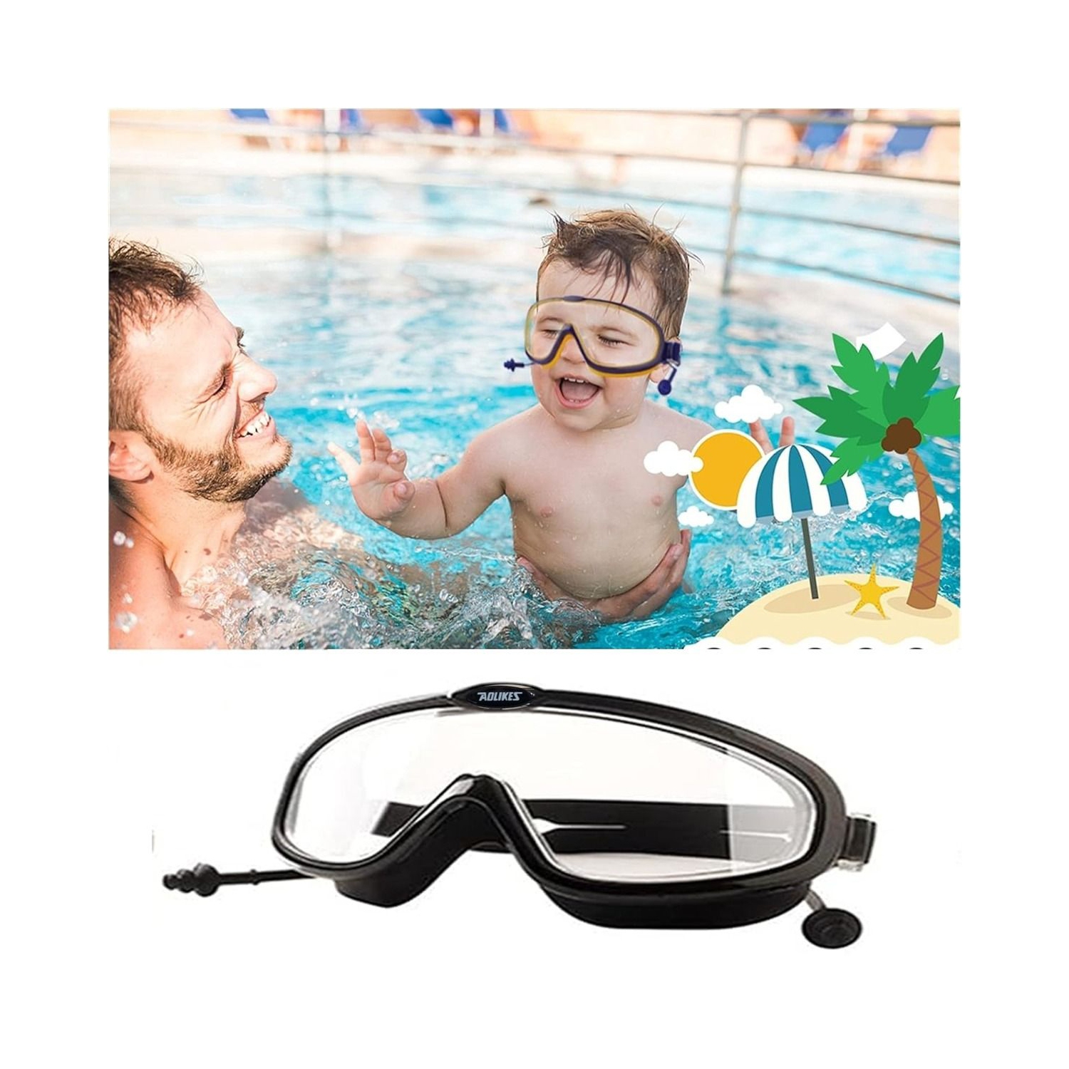 Lunettes de sécurité - Lunettes de natation antibuée, anti-égratignures pour hommes et femmes - NOIR