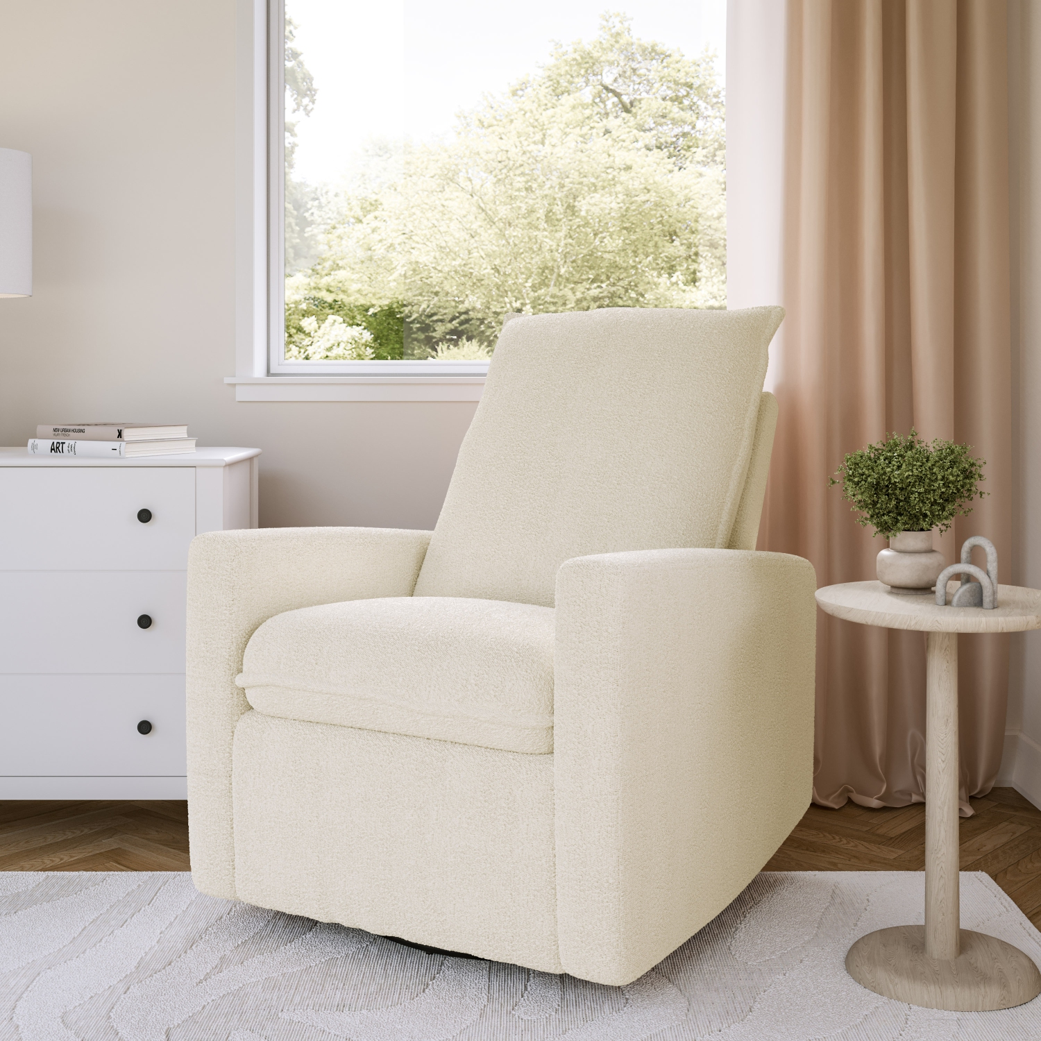 Fauteuil bouclé inclinable blanc de CorLiving, fauteuil inclinable moderne pour salon, chambre à coucher
