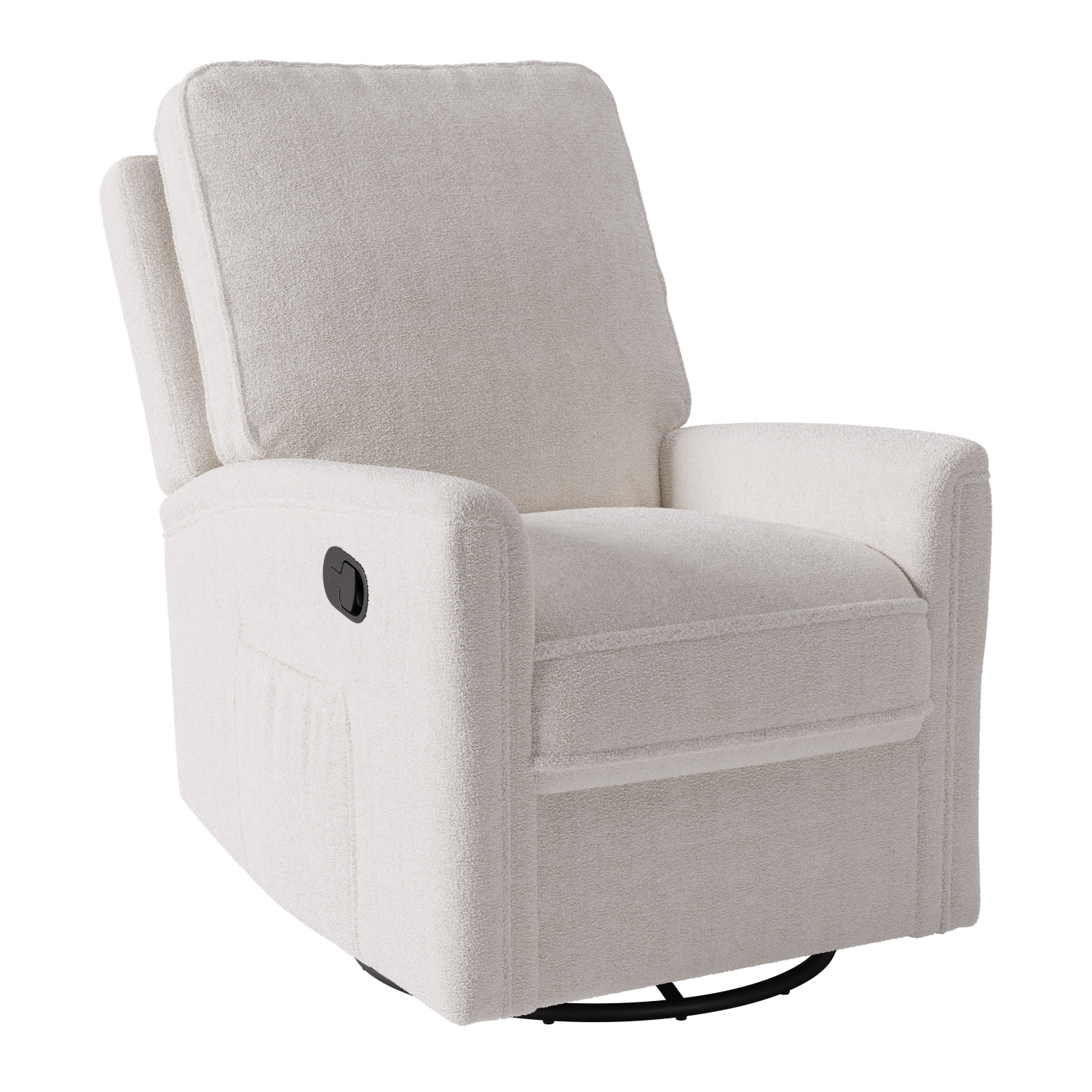 Corliving Upholstered Fabric Swivel Manual Recliner Chair, Modern Recliner Chair for Living Room, Bedroom, White Boucle