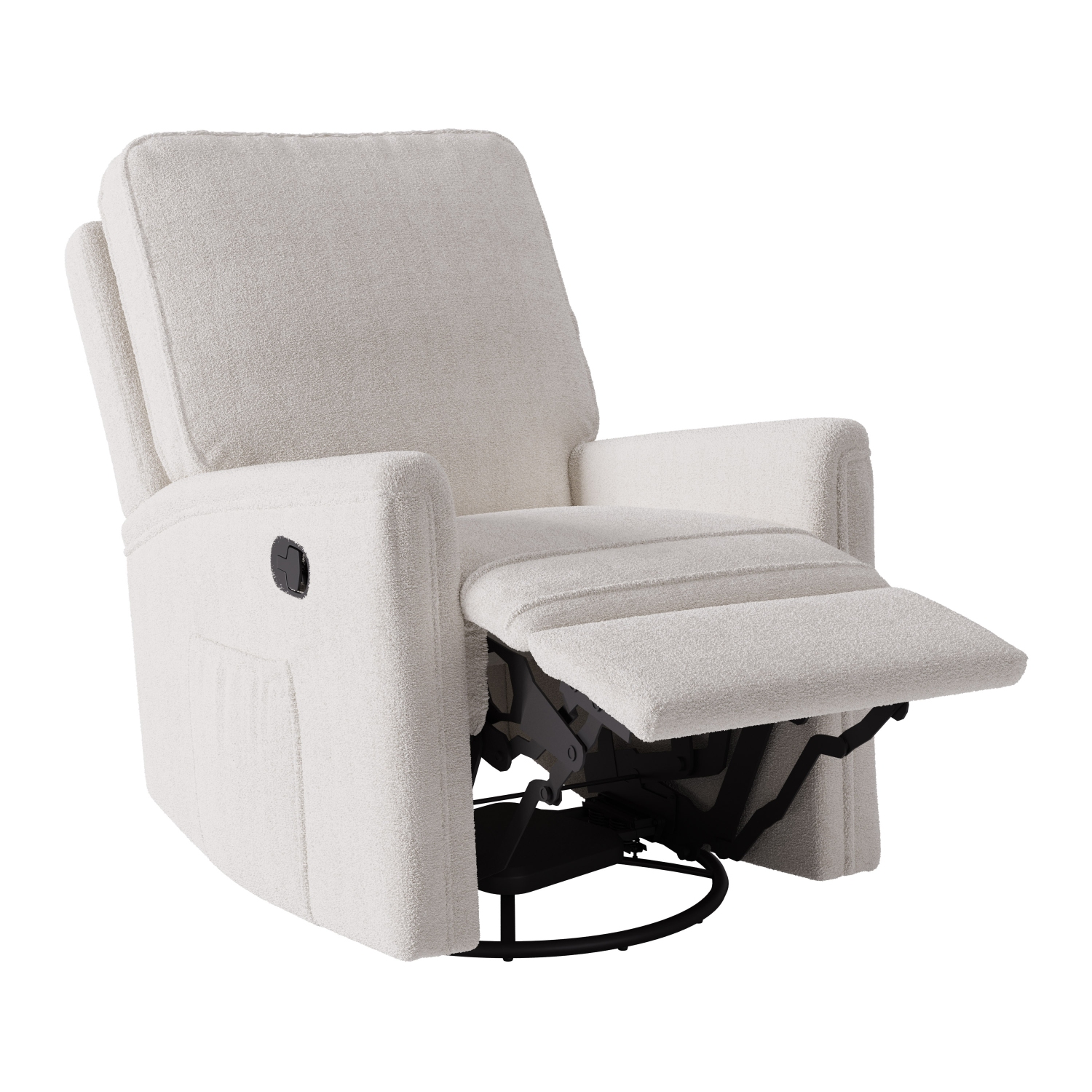 Corliving Upholstered Fabric Swivel Manual Recliner Chair, Modern Recliner Chair for Living Room, Bedroom, White Boucle