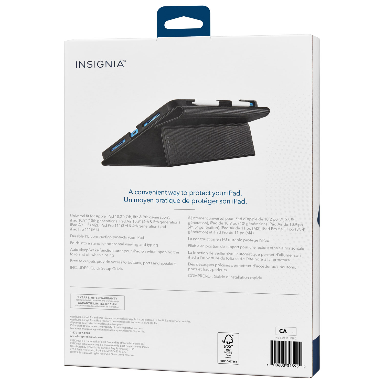 Étui folio d'Insignia pour la plupart des iPad, iPad Air et iPad Pro de 10,2 à 11 po - Noir - Exclusivité Best Buy