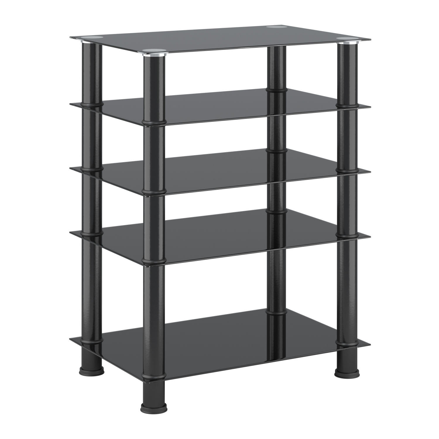 CorLiving Laurent Black Tempered Glass and Metal Customizable 5-Tier Media Component Stand