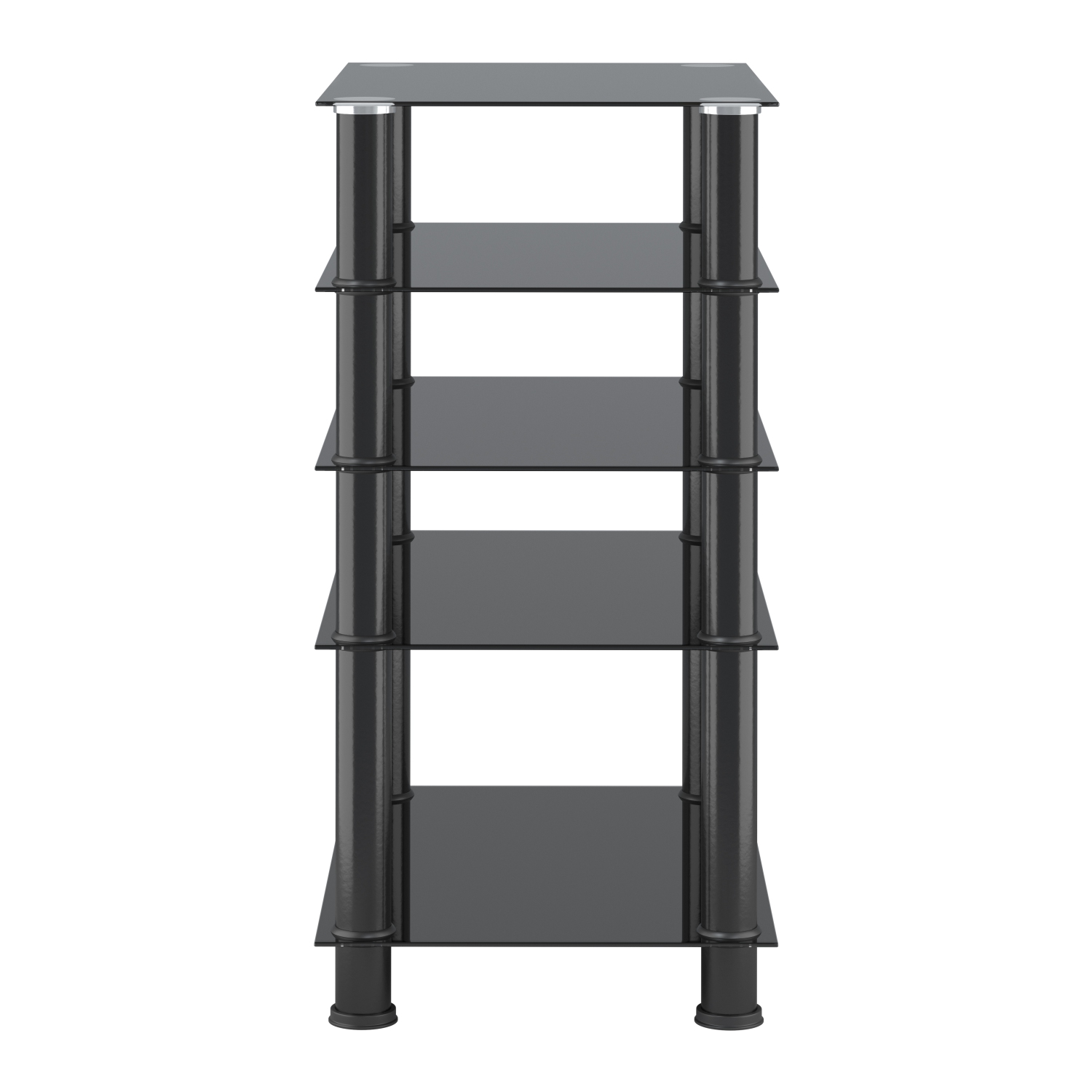 CorLiving Laurent Black Tempered Glass and Metal Customizable 5-Tier Media Component Stand