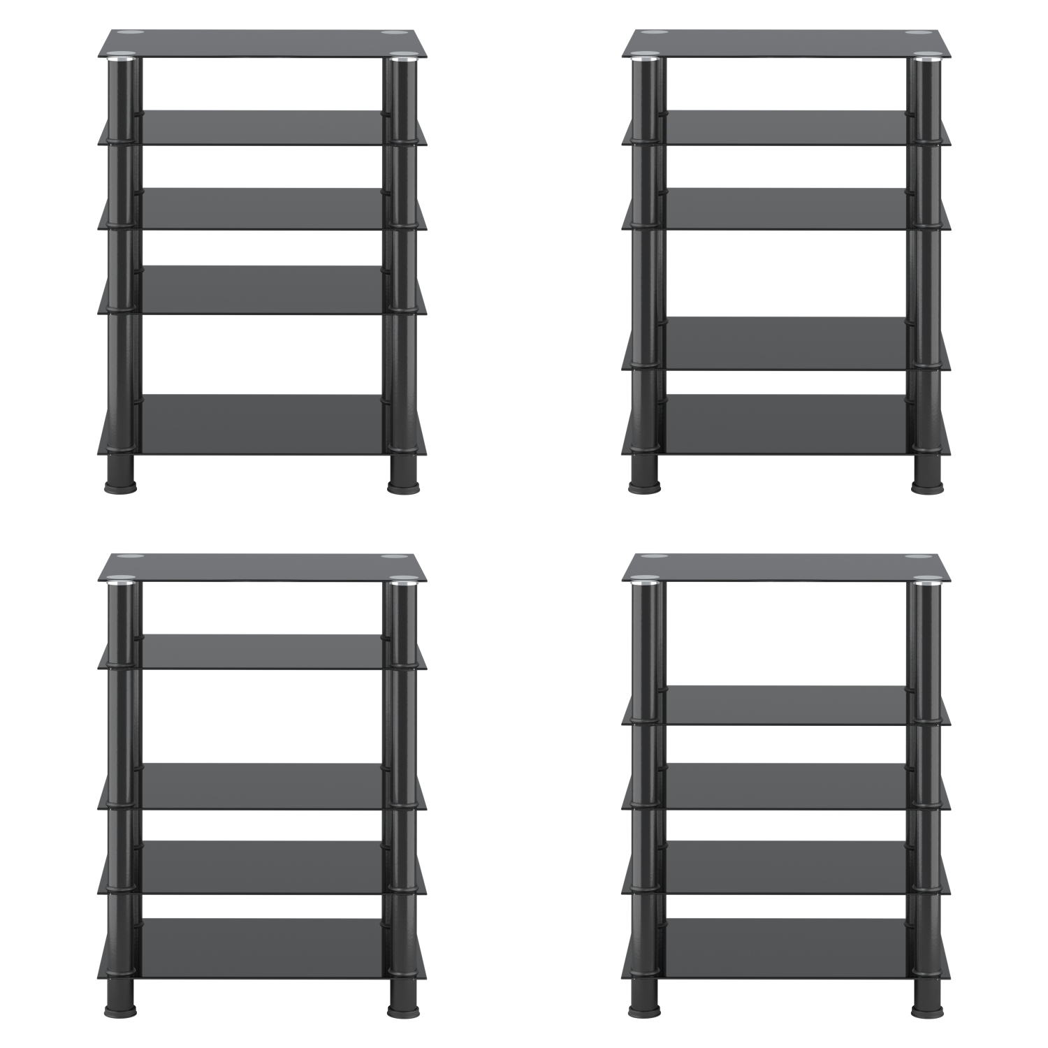 CorLiving Laurent Black Tempered Glass and Metal Customizable 5-Tier Media Component Stand