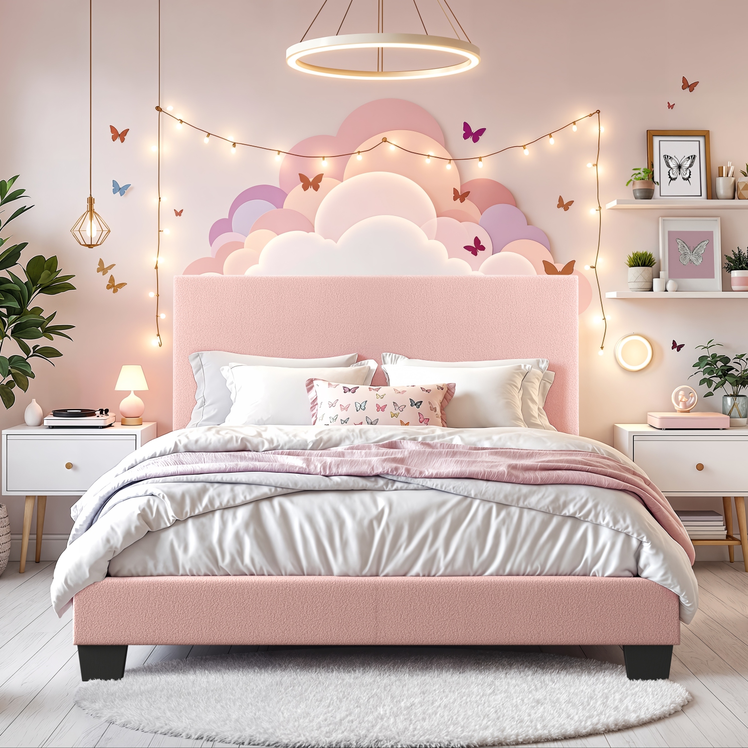 CorLiving Modern Fabric Twin Bed in Pink