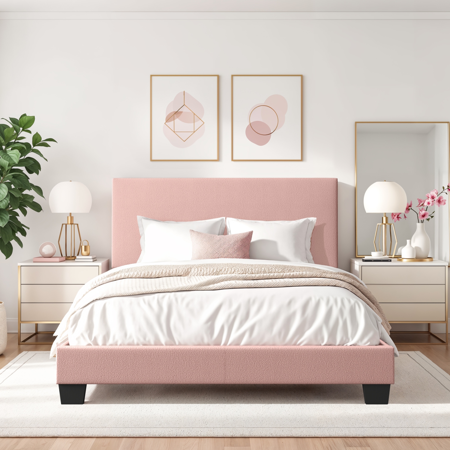CorLiving Modern Fabric Twin Bed in Pink