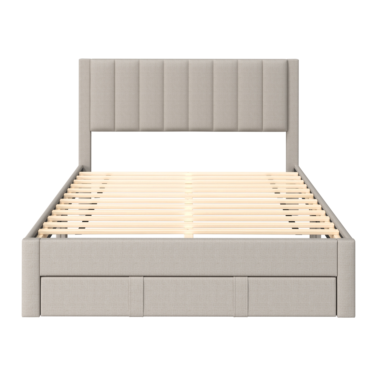 Lit plateforme avec rangement capitonné beige Metro Channel de CorLiving, lit double/double