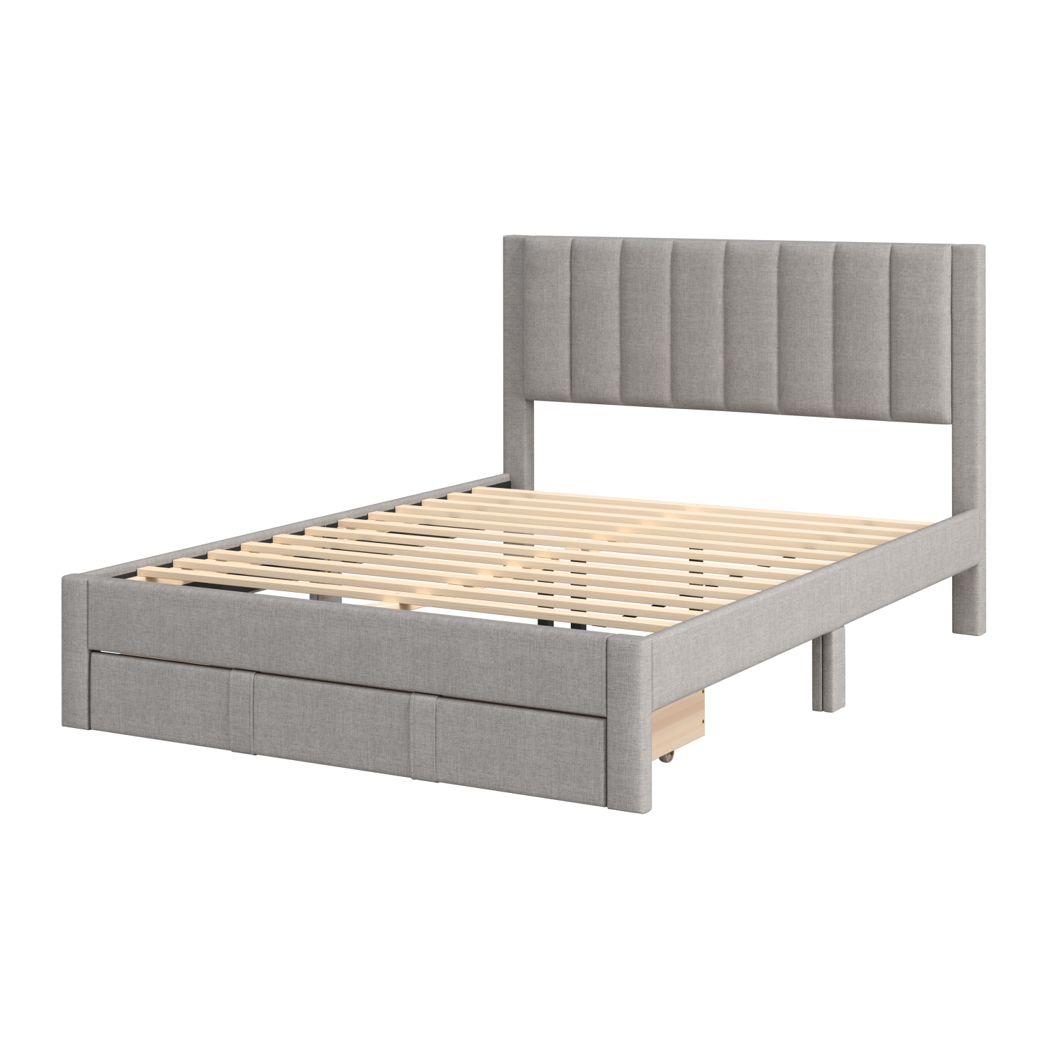 Grand lit plateforme avec rangement capitonné gris pâle Metro Channel de CorLiving