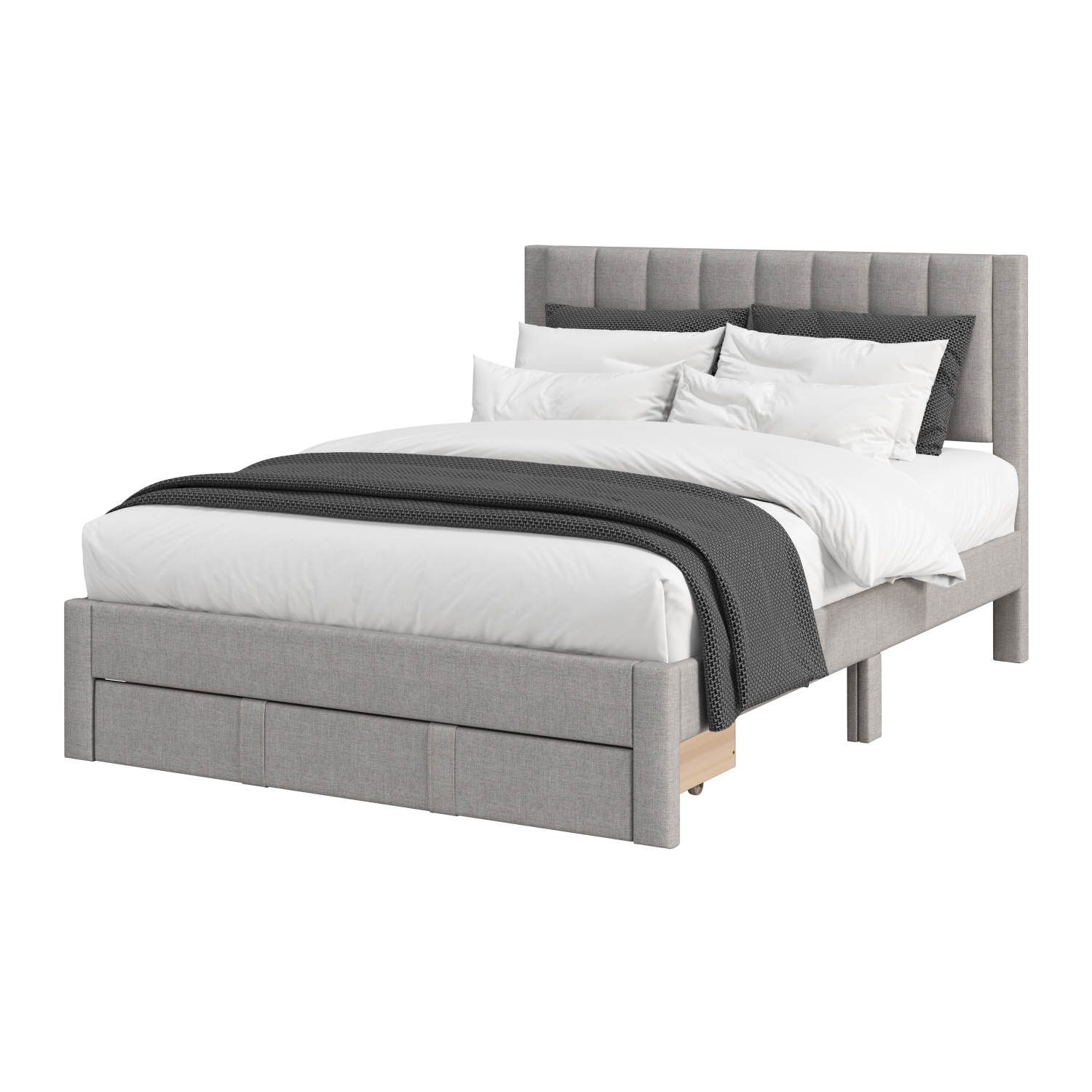 Grand lit plateforme avec rangement capitonné gris pâle Metro Channel de CorLiving