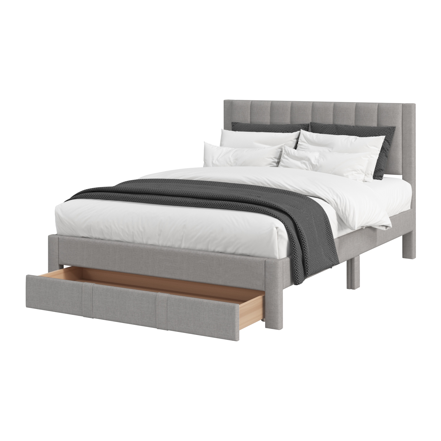 Grand lit plateforme avec rangement capitonné gris pâle Metro Channel de CorLiving