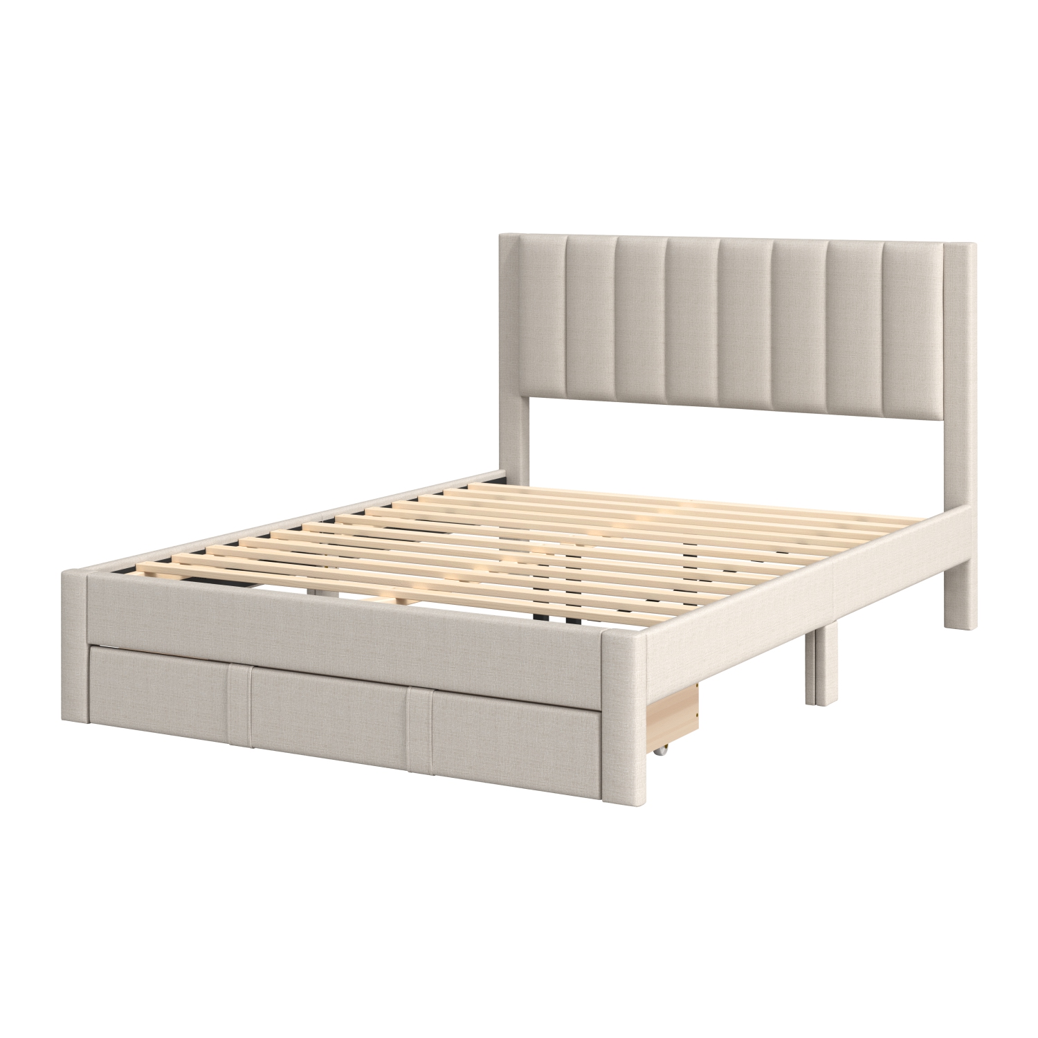 CorLiving Metro Channel Beige Tufted Upholstered Storage Platform Bed in King Size