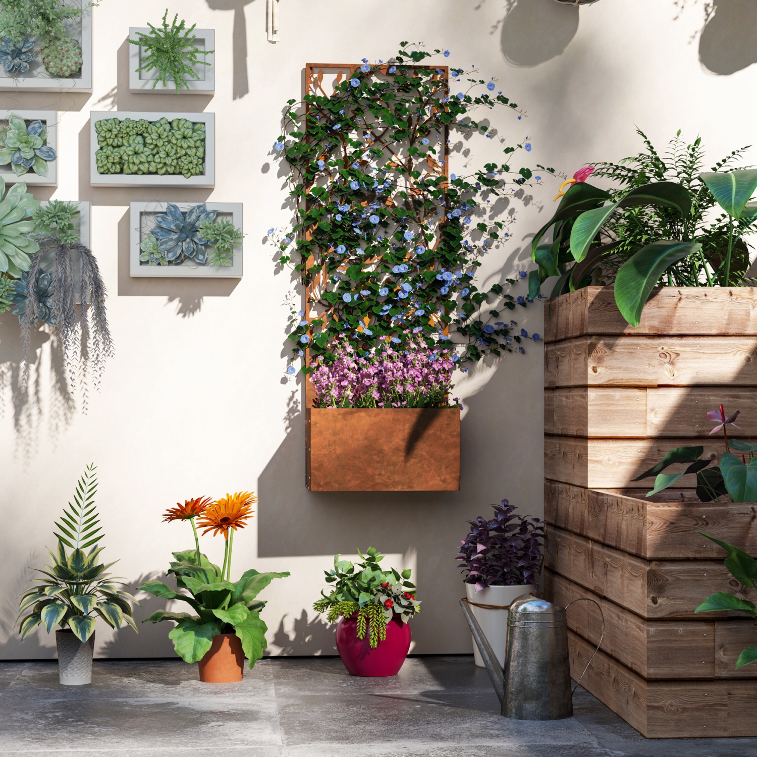 Lit de jardin surélevé Outsunny avec treillis, écran d'intimité extérieur de 46,5&nbsp;po avec jardinière, jardinière d'intimité en métal, panneau