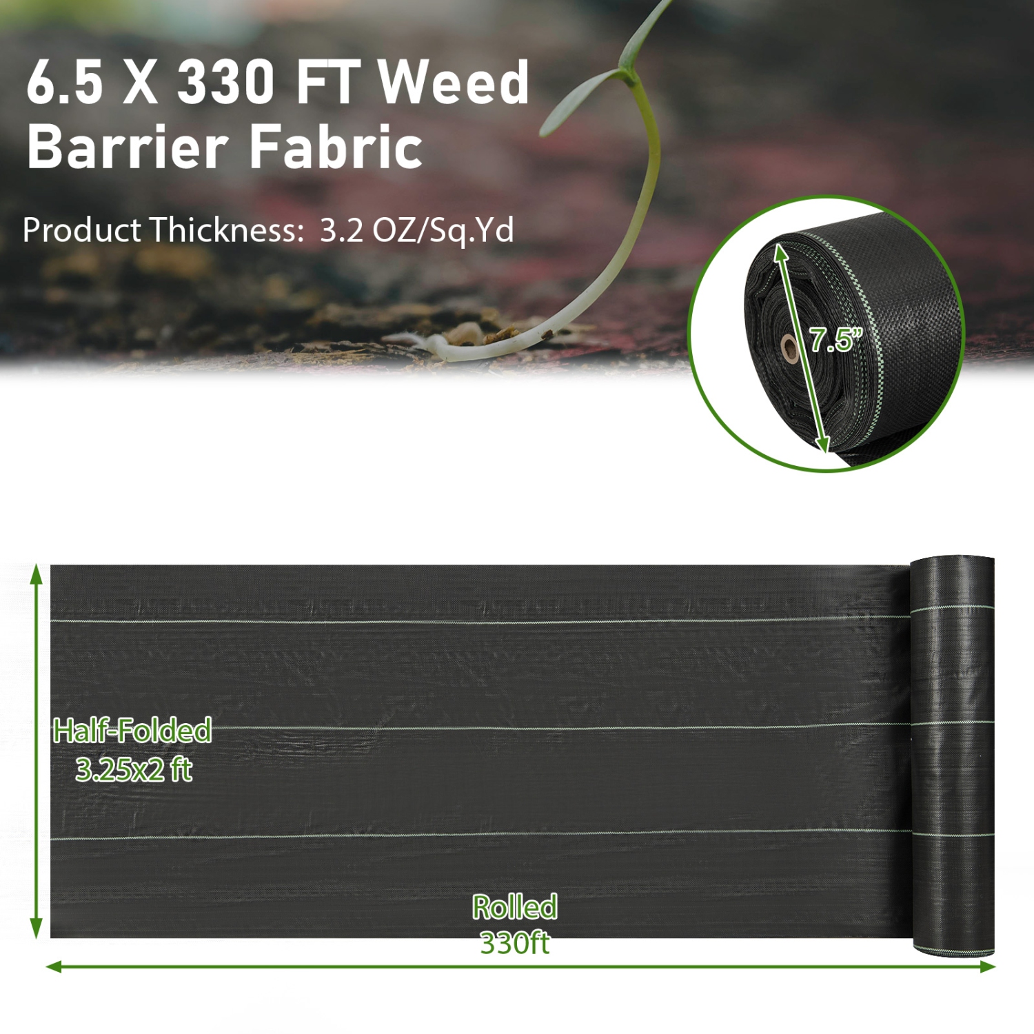 Costway 6.5 x 330FT Weed Barrier Landscape Fabric 3.2 OZ Heavy Duty Woven Gardening Mat