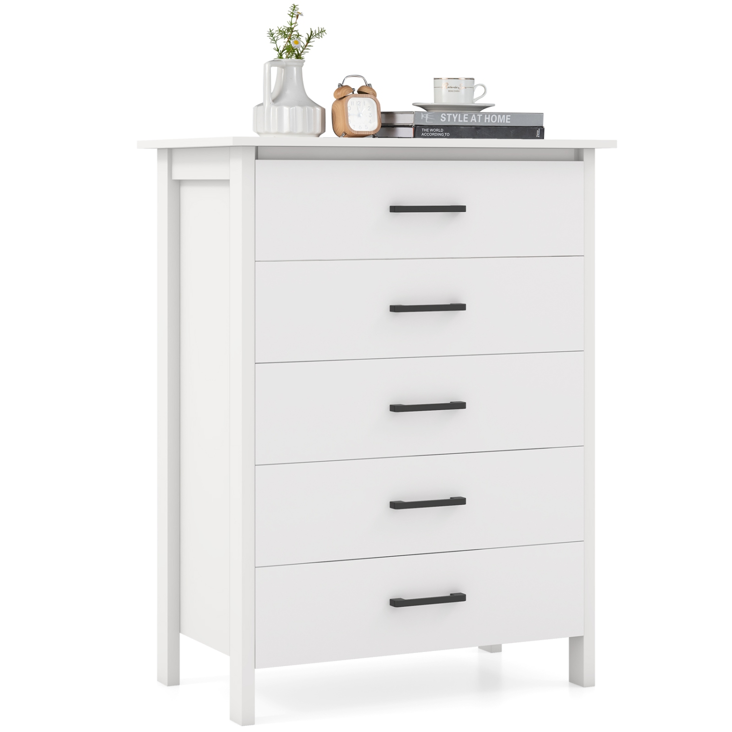 Costway Modern 5 Drawer Chest Storage Dresser Cabinet with Metal Handles