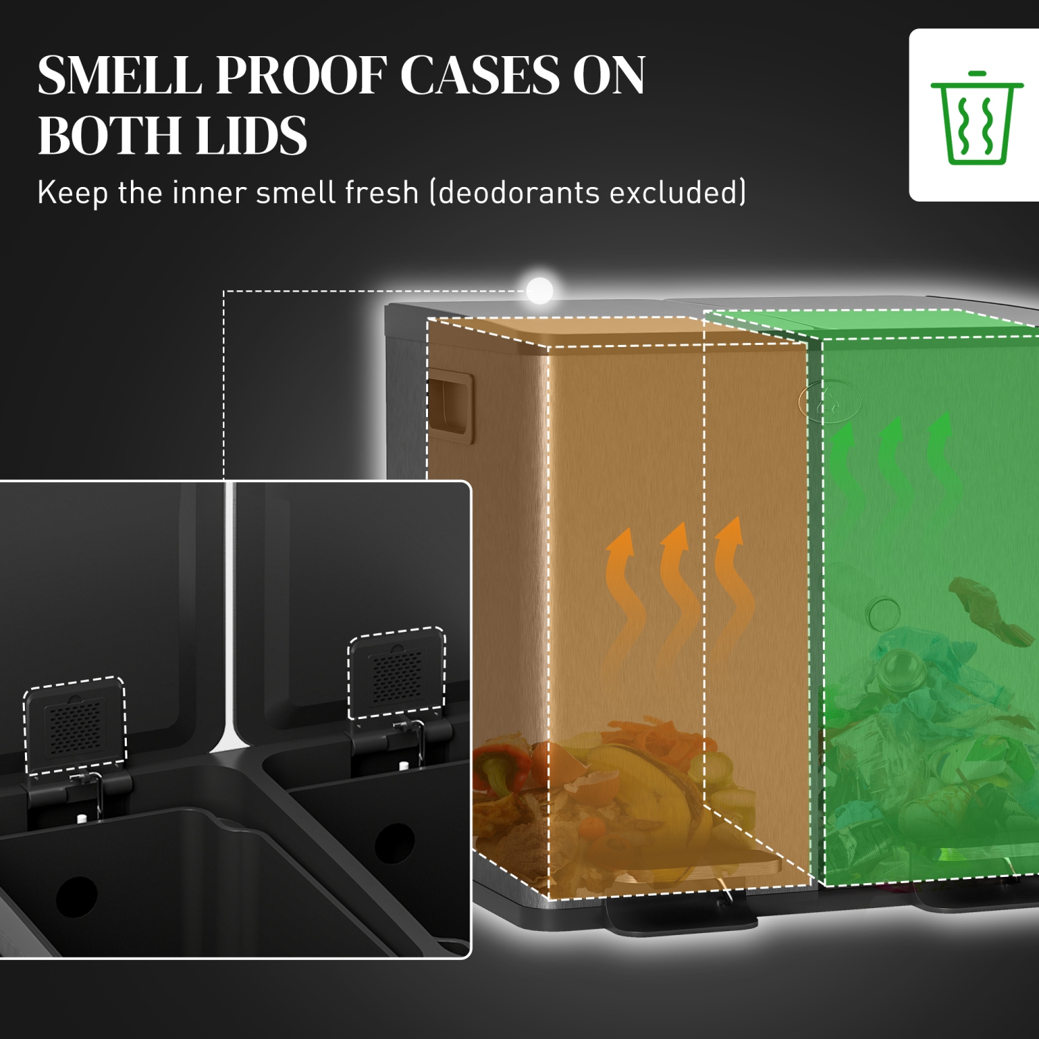 HOMCOM – Poubelle de cuisine double, 2 poubelle de 4 gallons avec pédale, poubelle à fermeture douce avec seaux intérieurs amovibles, résistant aux