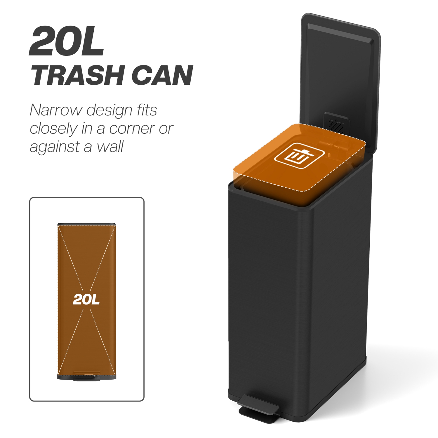 HOMCOM 5.3 Gallon/20 L Garbage Can, Fingerprint-proof Stainless Steel Kitchen Trash Can with Soft-close Lid and Foot Pedal, Slim Garbage Bin for