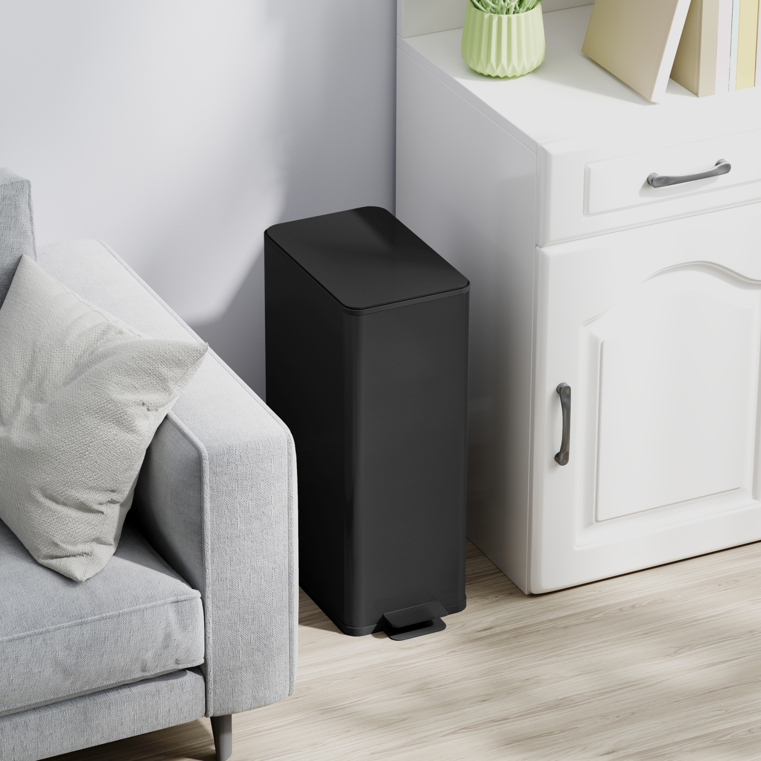 HOMCOM 5.3 Gallon/20 L Garbage Can, Fingerprint-proof Stainless Steel Kitchen Trash Can with Soft-close Lid and Foot Pedal, Slim Garbage Bin for