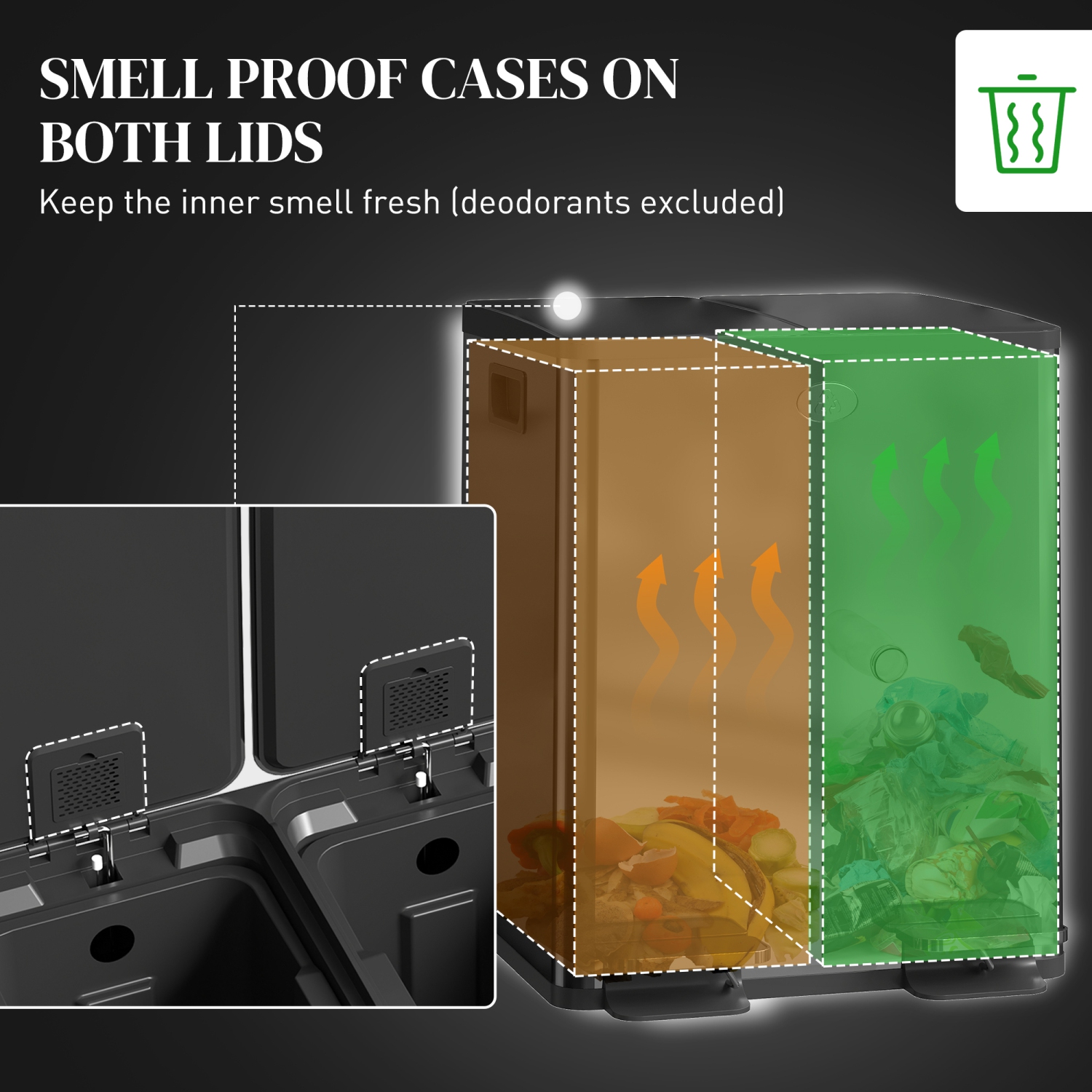 HOMCOM Dual Kitchen Garbage Bin, 2 x 5 Gallon Trash Can with Foot Pedal, Soft-Close Garbage Can with Removable Inner Buckets, Fingerprint-Proof for