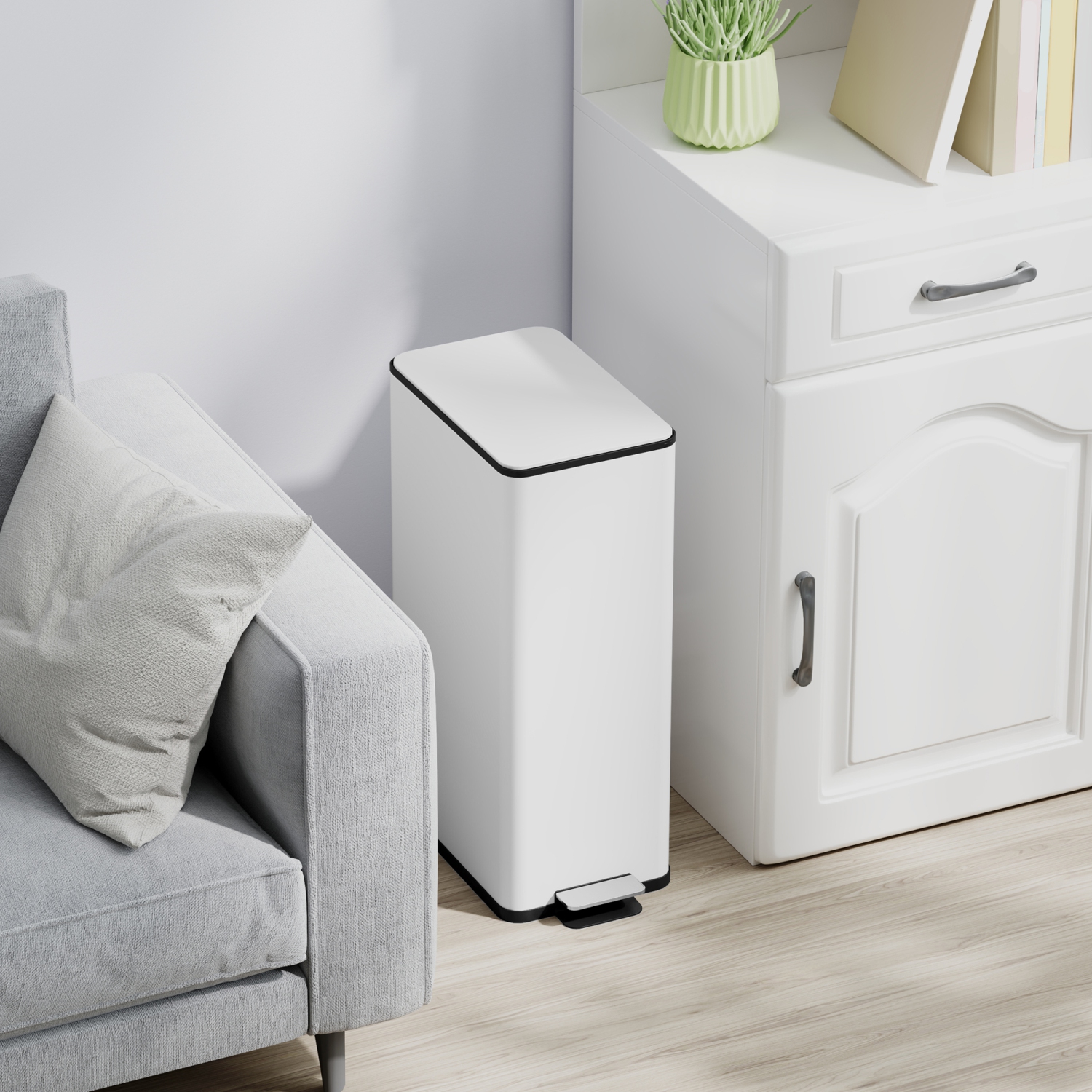 HOMCOM 5.3 Gallon/20 L Garbage Can, Fingerprint-proof Stainless Steel Kitchen Trash Can with Soft-close Lid and Foot Pedal, Slim Garbage Bin for