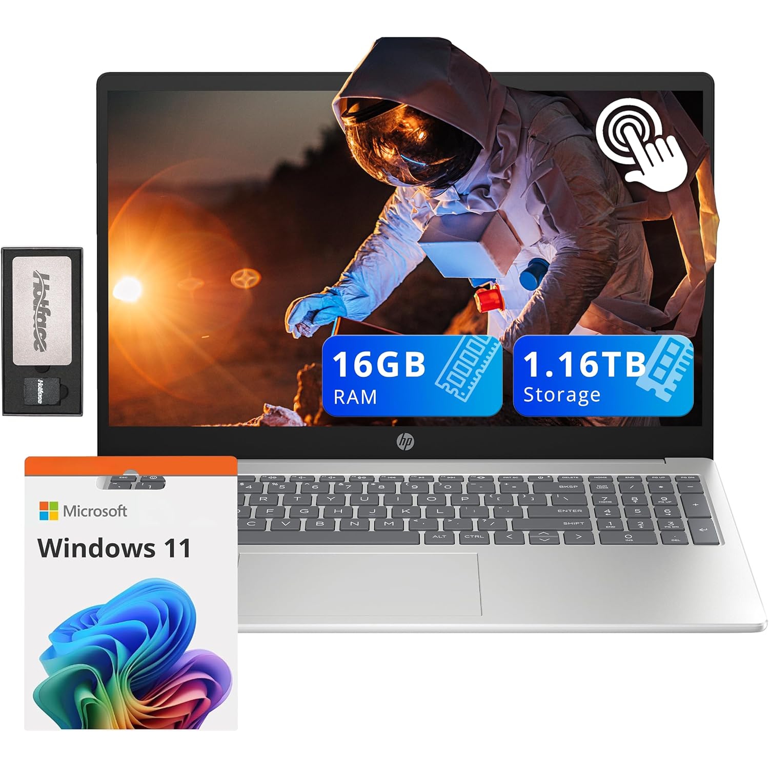 HP 15.6" HD Touchscreen Laptop, Intel i3-1215U, 16GB RAM, 1.16TB Storage(1TB SSD+160GB Docking Station Set), Intel UHD Graphics, Fast Charge, Wi-Fi 6E, Win 11 Home, Silver