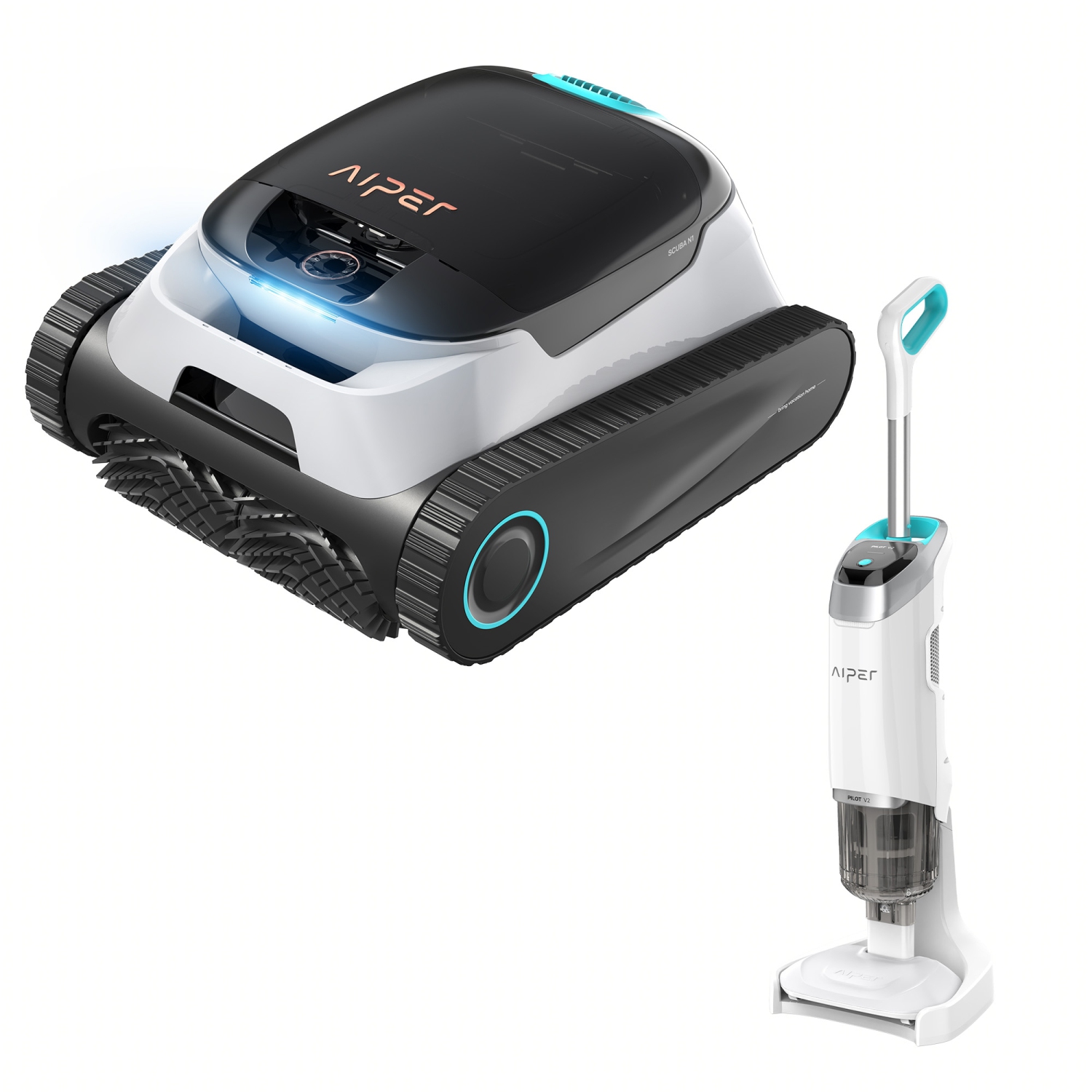 Aspirateur robot sans fil Scuba N1 avec Pilot V2 d'Aiper pour piscines creusées jusqu'à 1600&nbsp;pi² avec aspirateur portatif pour piscine