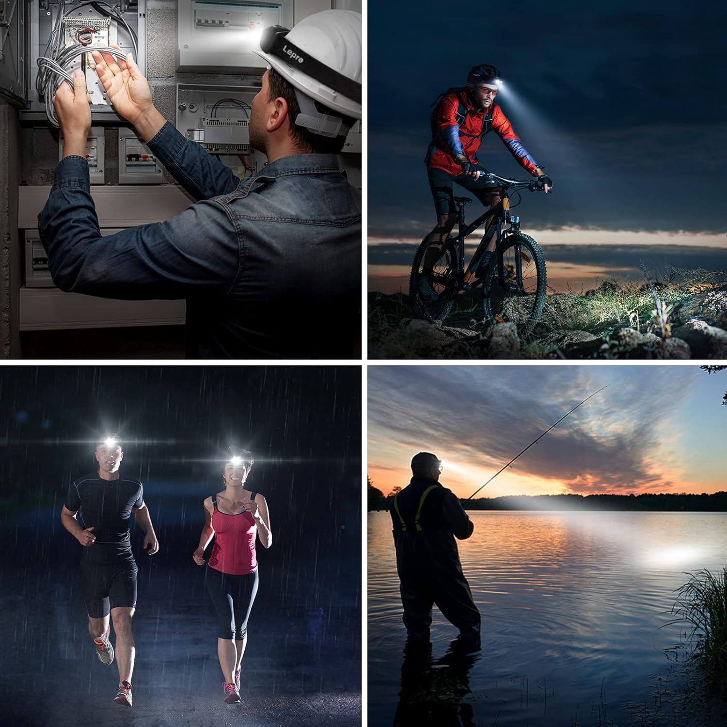 Lampe frontale rechargeable LED de Lepro avec détecteur de mouvement, 2 lampe frontale 1500Lux ultra-lumineuse avec 5 modes d'éclairage, lampe