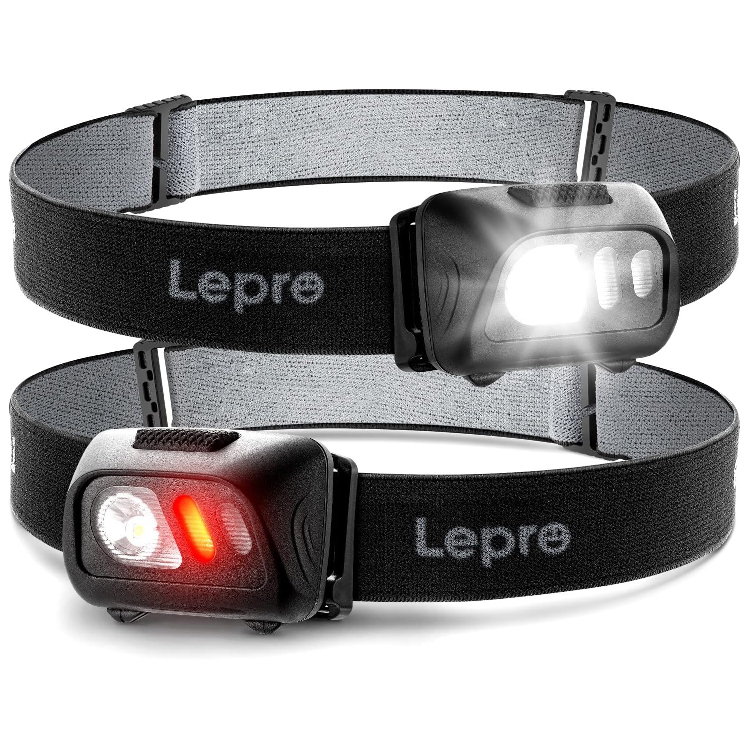 Lepro LED Headlamp Battery Powered 2-Pack, 1500 Lux Super Bright Head Lamp with 6 Lighting Modes, Red&White Light, Waterproof Lightweight Hardhat