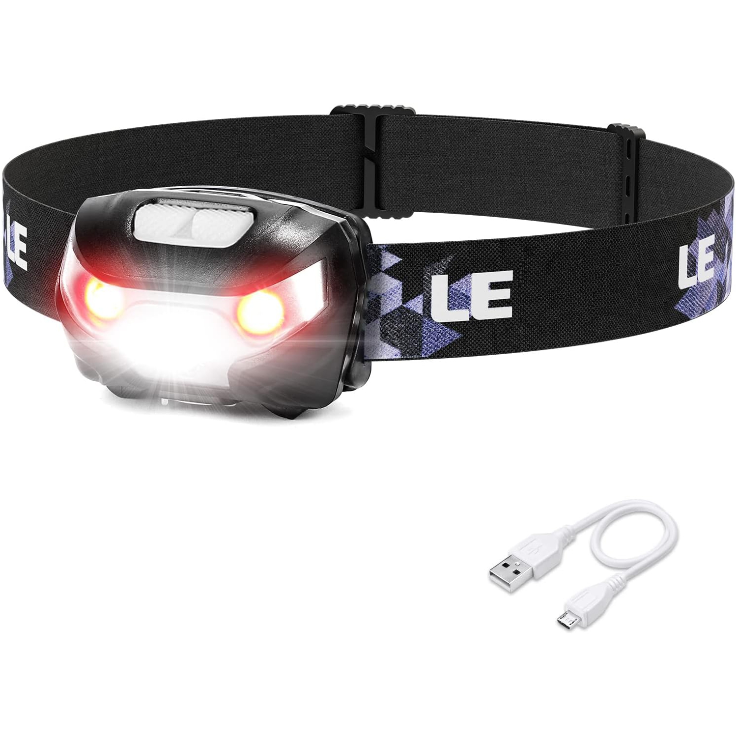 LE Rechargeable LED Headlamp, Dimmable Flashlight Headlamp with 5 Light Modes and Adjustable Headband, USB Cable Included, Rechargeable Headlights
