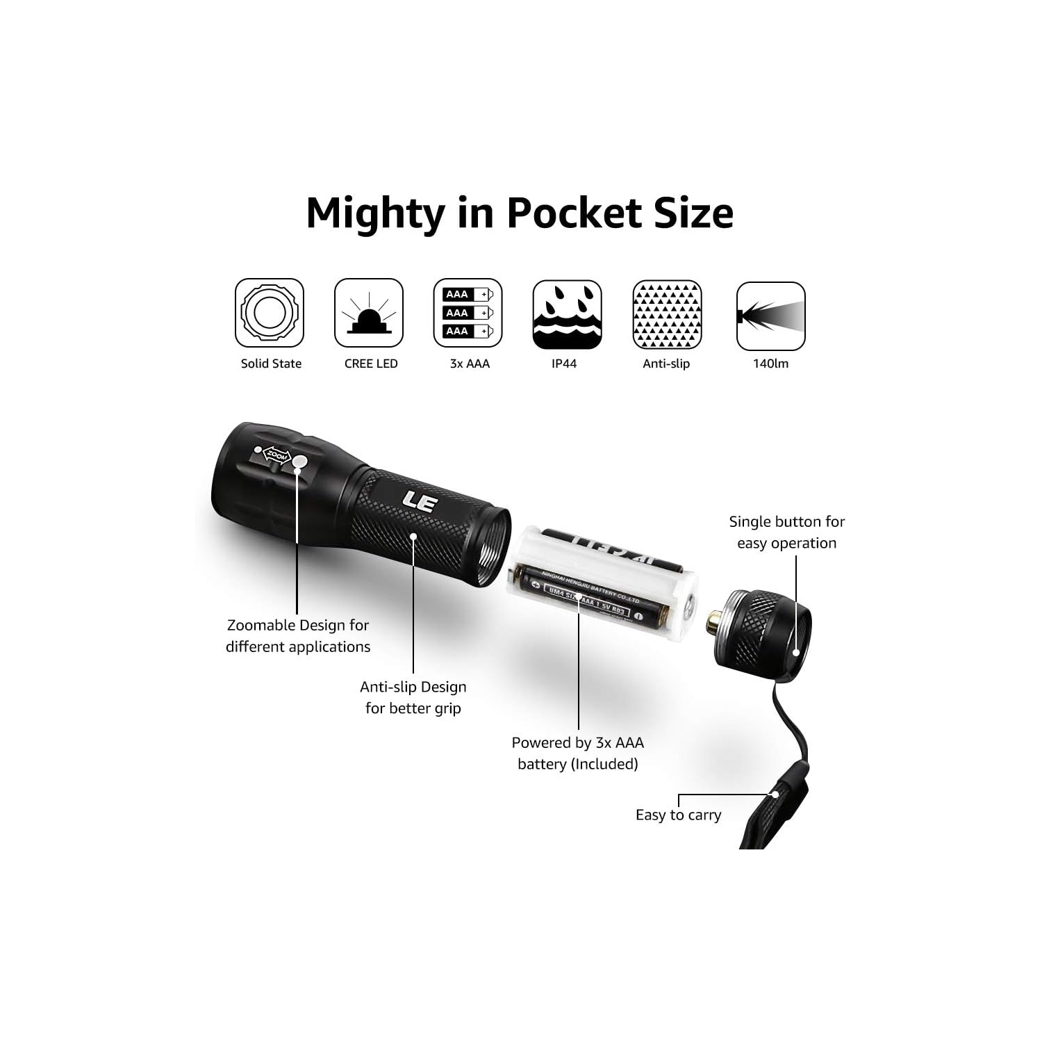 Lighting EVER LED Flashlight, Tactical Flashlight, High Lumens Flashlights, Brightest Flashlight Adjustable Mini Flashlight, Waterproof Small