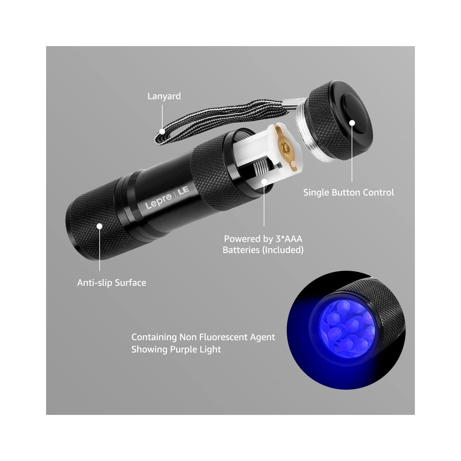 LE Small – Lampe de poche UV, lumière noire portative avec 9 DEL, 395&nbsp;nm, détecteur de lumière ultraviolette pour stylos à encre invisible,
