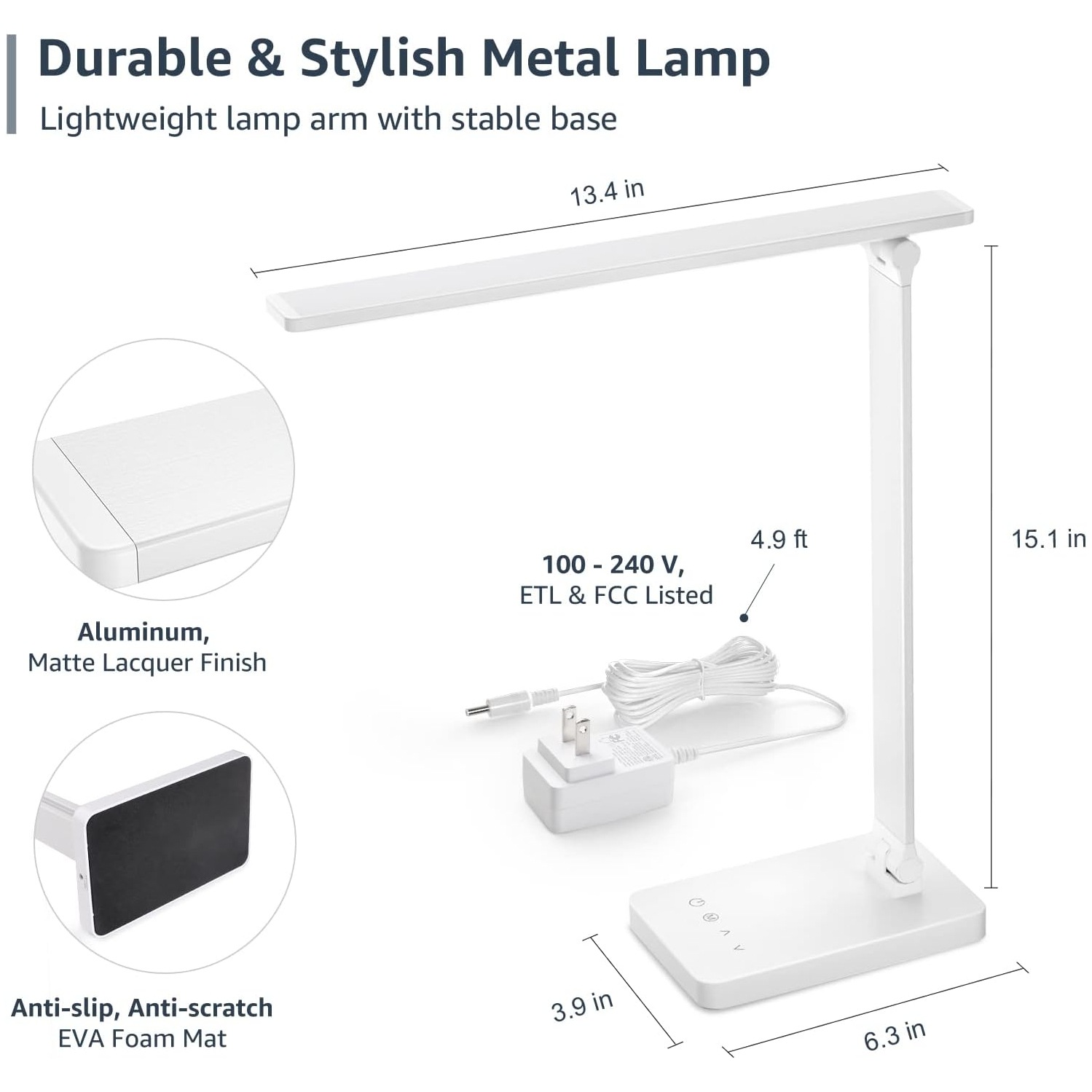 Lepro LED Desk Lamp, Table Lamps Home Office, Eye-Caring Desk Light 9W 800lm, 5 Color Modes 5 Brightness Dimmable, Touch Control Office Lamp for