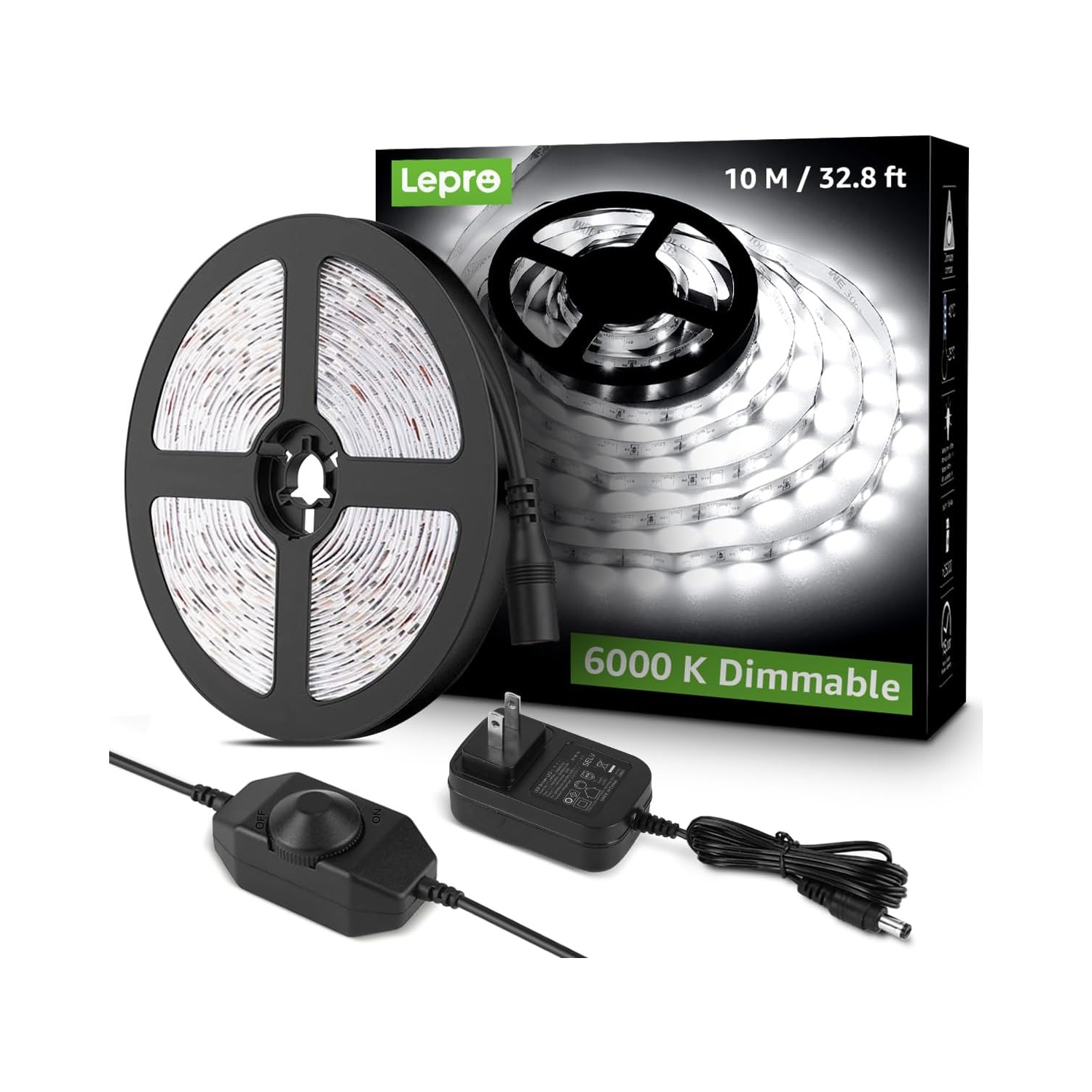 Lepro LED Strip Light, 32.8ft Dimmable Vanity Lights, 6000K Super Bright LED Tape Lights, 420 LEDs SMD 2835, Strong 3M Adhesive, Suitable for Home,