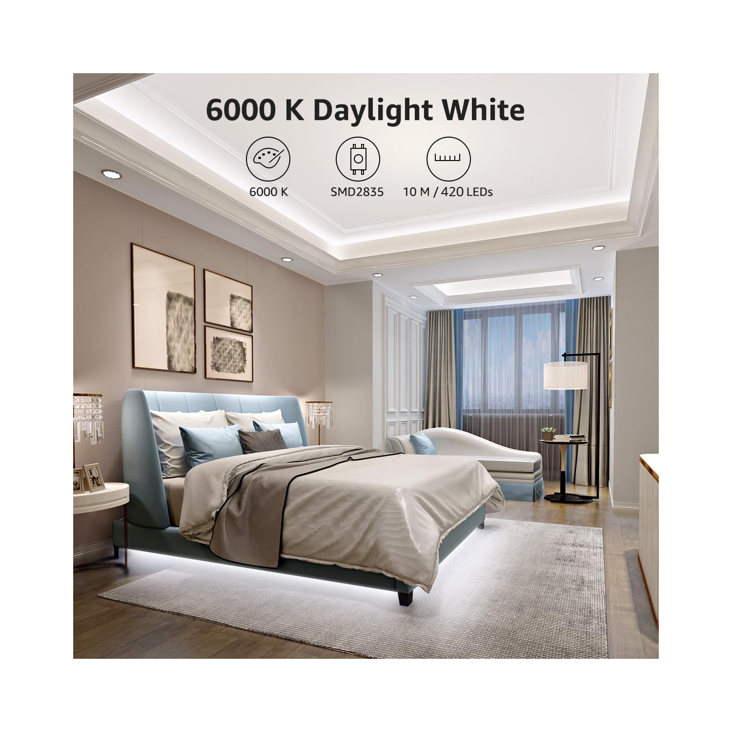 Lepro LED Strip Light, 32.8ft Dimmable Vanity Lights, 6000K Super Bright LED Tape Lights, 420 LEDs SMD 2835, Strong 3M Adhesive, Suitable for Home,