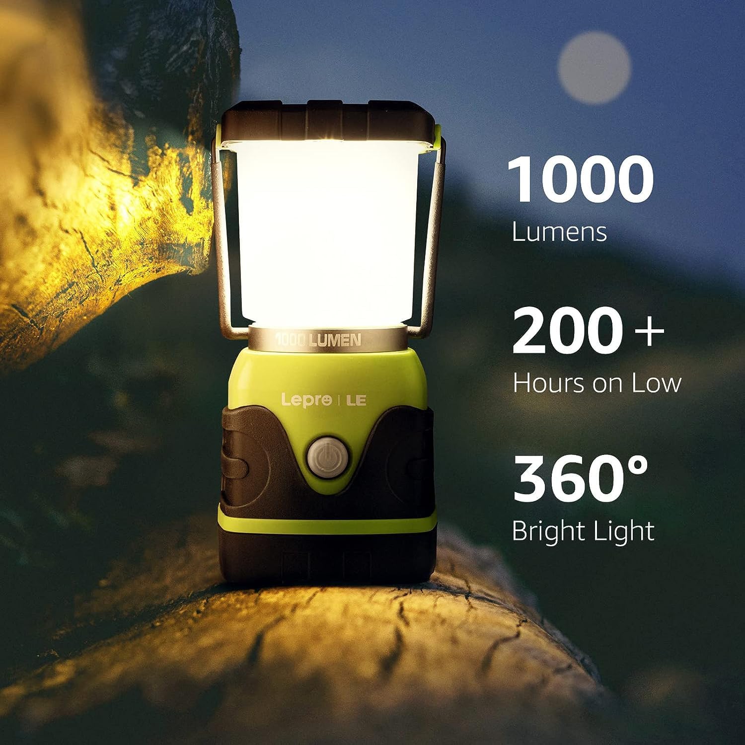 LE Outdoor LED Camping Lantern, 1000LM, Dimmable, Battery Powered, Water Resistant LED Camping Light, Portable Camping Lamp for Hiking, Fishing,