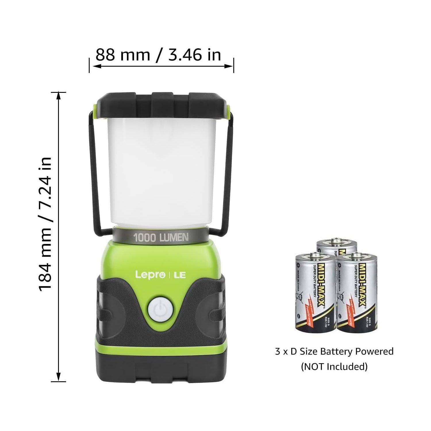 LE Outdoor LED Camping Lantern, 1000LM, Dimmable, Battery Powered, Water Resistant LED Camping Light, Portable Camping Lamp for Hiking, Fishing,