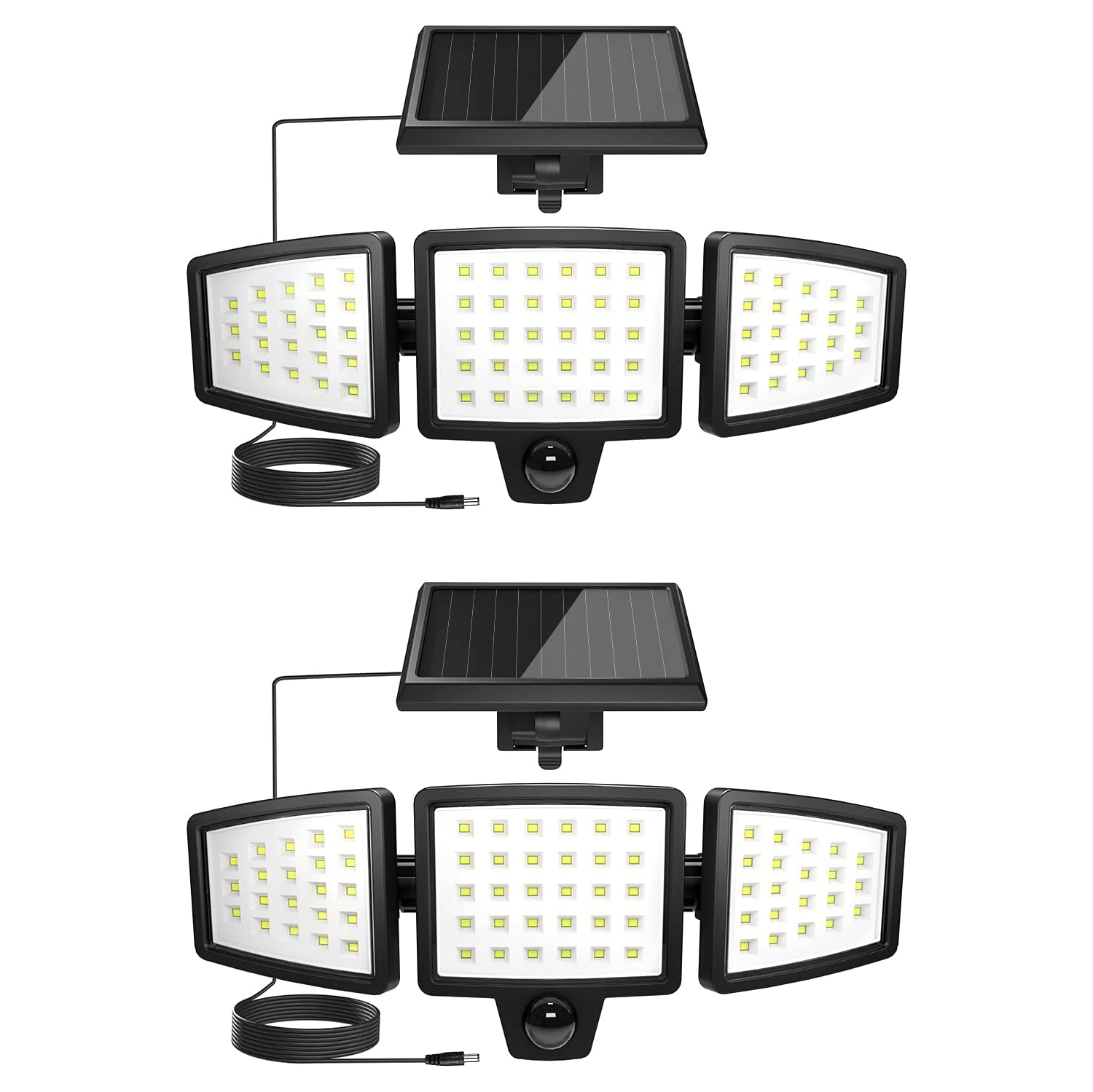 Lepro Solar Motion Sensor Light Outdoor 2-Pack, 72 LED 1000lm Solar Security Light Separate Solar Panel 3 Adjustable Heads 6500K White Light IP65 Waterproof