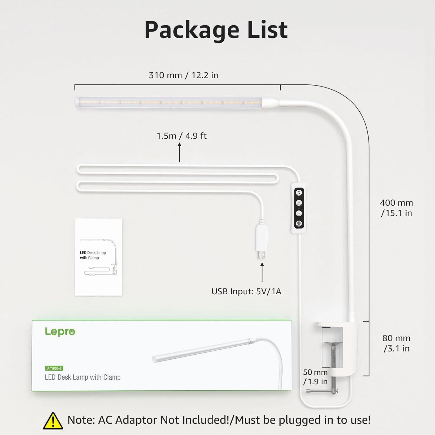 Lepro Desk Lamp with Clamp Clip on Light, Flexible Gooseneck Desk Light, Dimmable LED Reading Light with 3 Color Modes 10 Brightness, Eye-Caring