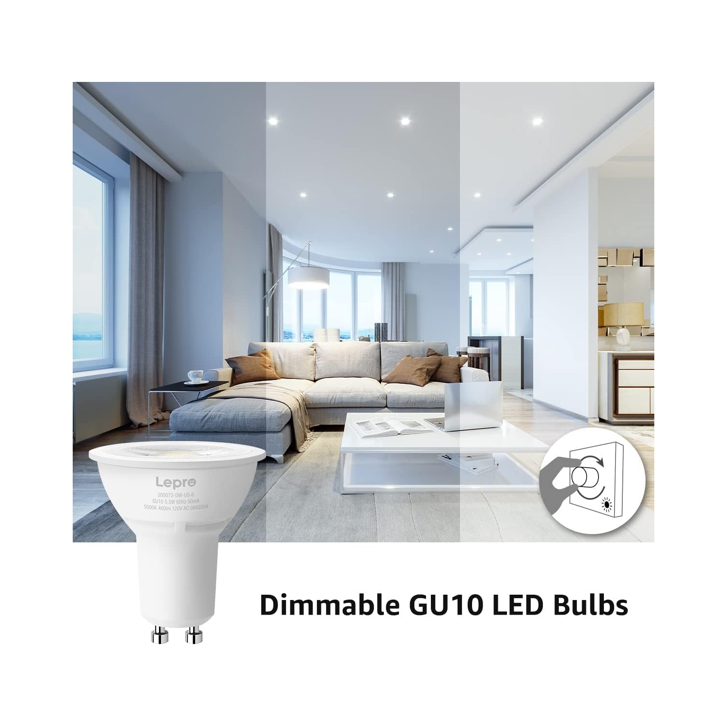 Lepro GU10 LED Bulbs, Dimmable GU10 Light Bulb, 5000K Daylight White Bulbs, 5.5W PAR16 LED Spotlight Bulb, 50W Halogen Equivalent Track Lighting Bulb