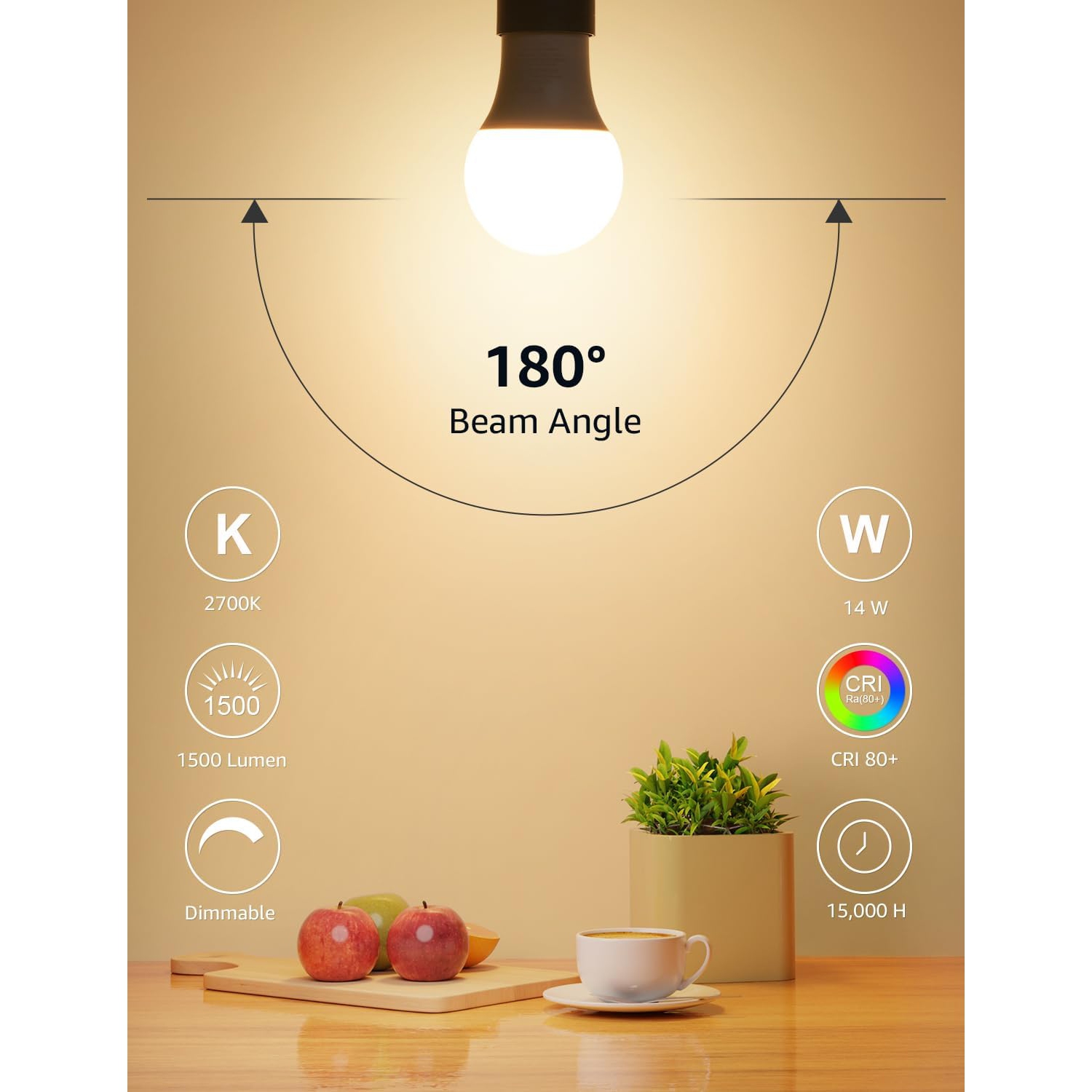 Lepro Dimmable LED Light Bulbs, 60W Equivalent LED Bulb 6 Packs, 2700K Warm White, 9.5W 800LM A19 E26 Standard Medium Base, UL FCC Listed, 15000 Hour