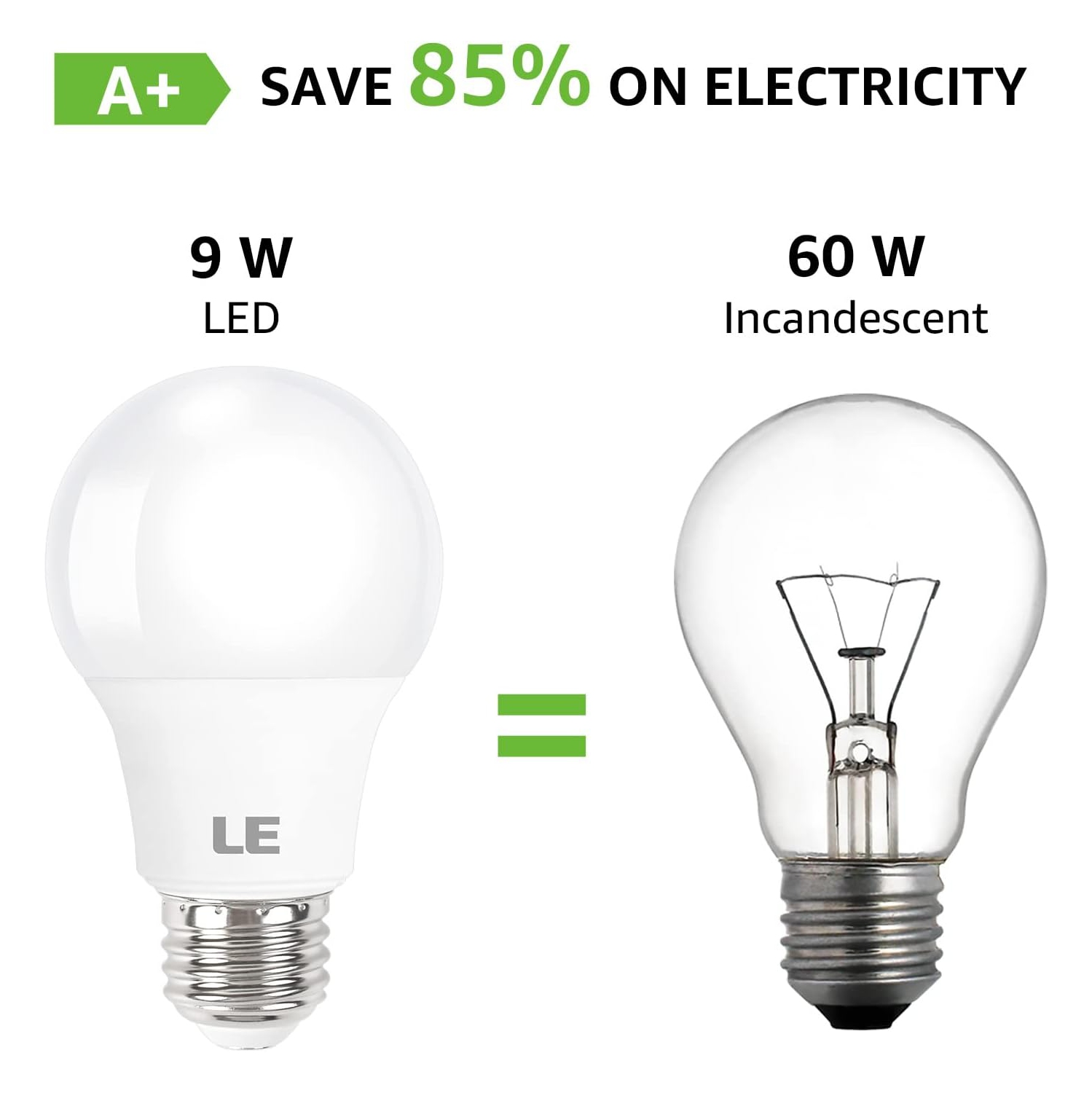 LE LED Light Bulbs, 2700K Soft Warm White LED Bulb 60W Equivalent, Non-Dimmable, A19 E26 Standard Medium Base, 10000 Hour Lifetime, UL Listed, 9