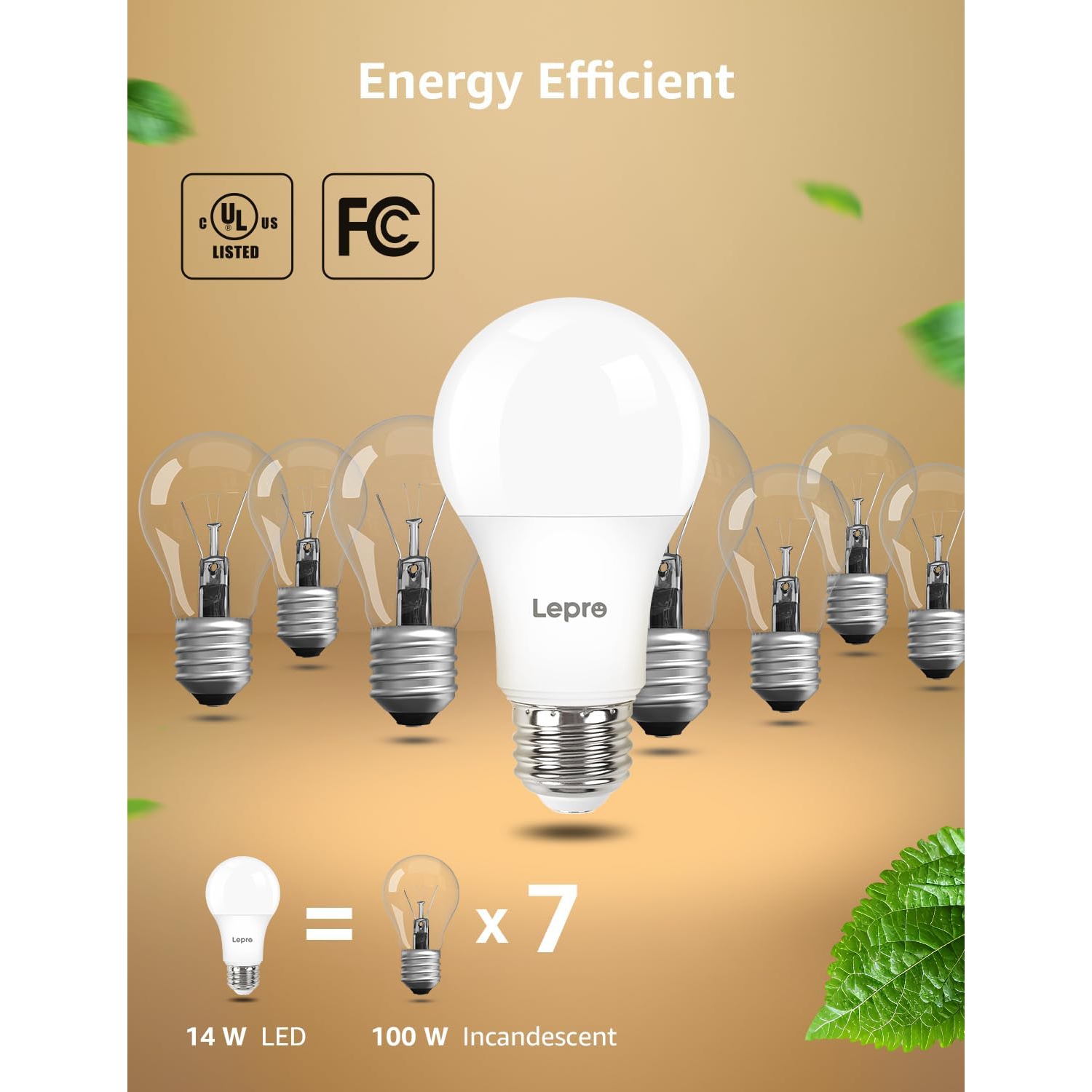 Lepro Dimmable LED Light Bulbs, 100 Watt Equivalent, 14W 1500 Lumens Soft Warm White 2700K LED Bulbs, A19 E26 Standard Base Light Bulb, UL FCC