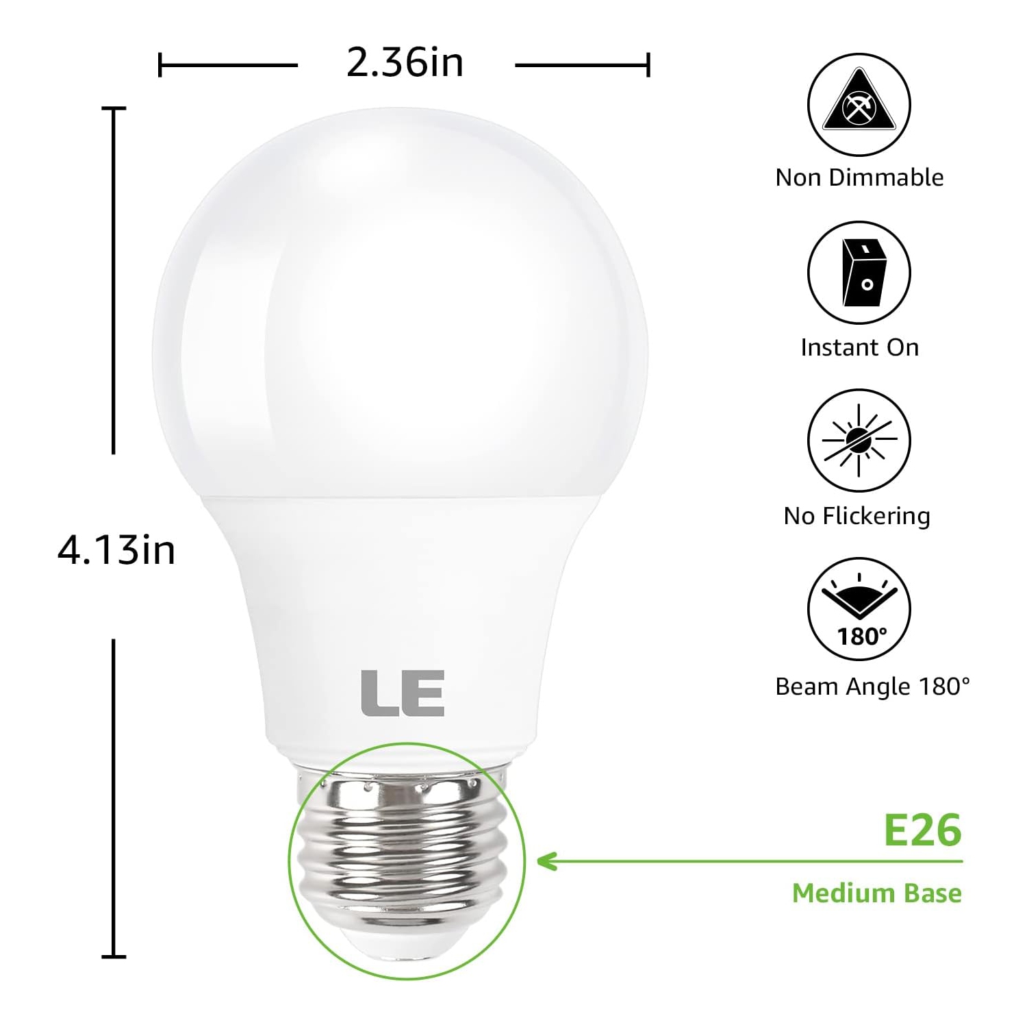 LE LED Light Bulb, 60 Watt Equivalent, 9W 800lm 5000K Daylight White LED Bulb, Non-dimmable Light Bulb, A19 E26 Standard Base, 10000 Hour Lifetime, 5
