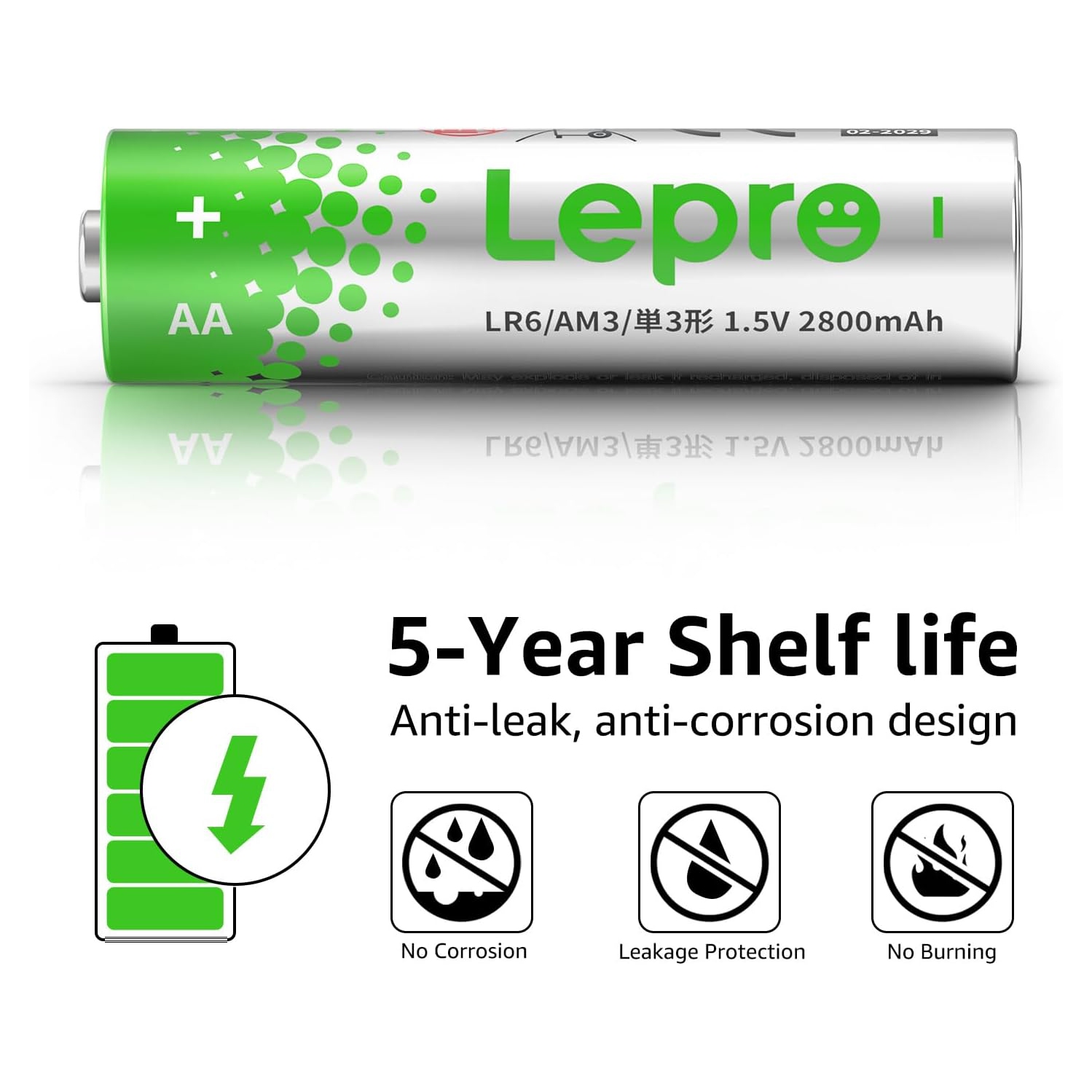 Lepro AA Batteries 24 Count, Double A Alkaline Batteries with Ultra Long-Lasting Power, 1.5 Volt 2800mAh LR6, Holds Power Up to 5 Years