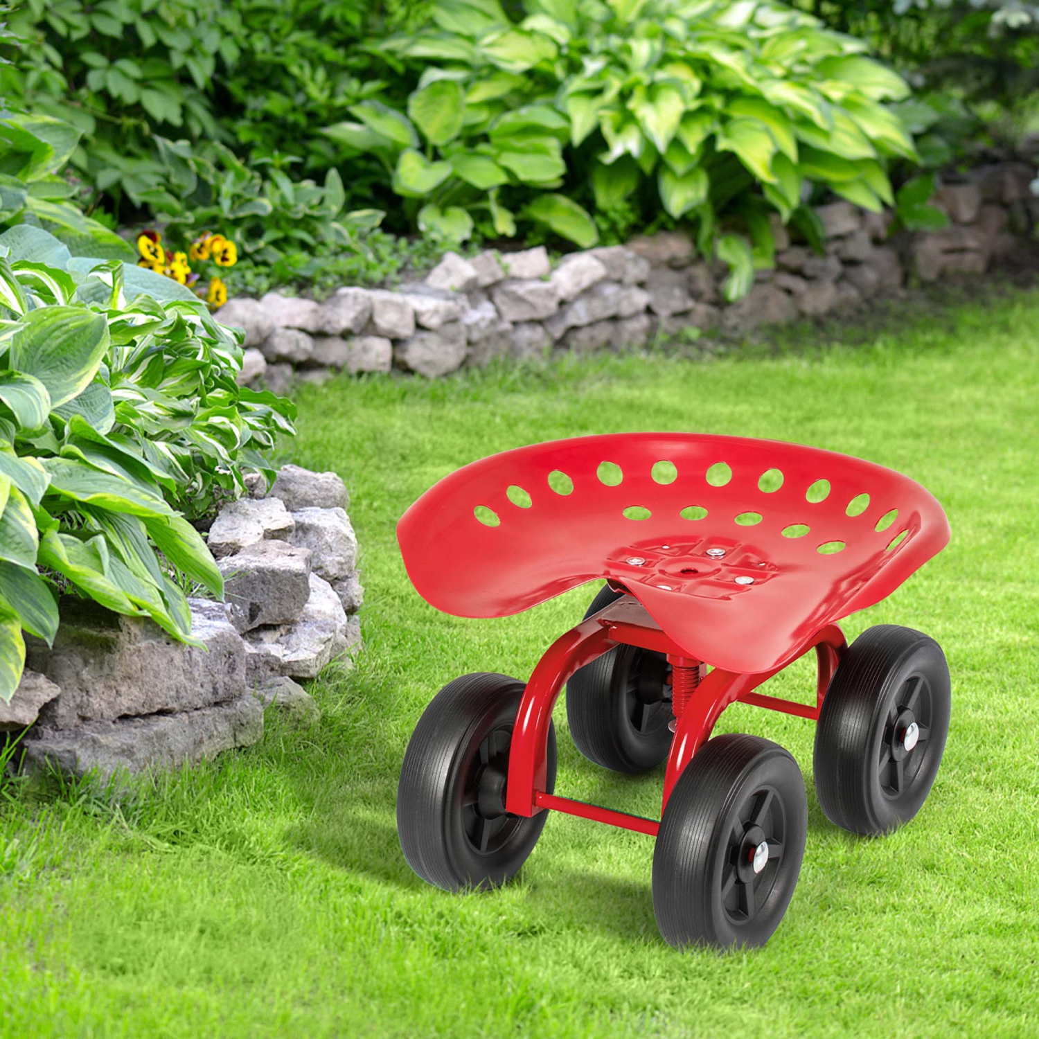 Costway Rolling Garden Cart Heavy Duty Workseat with 360° Swivel Seat & Adjustable Height